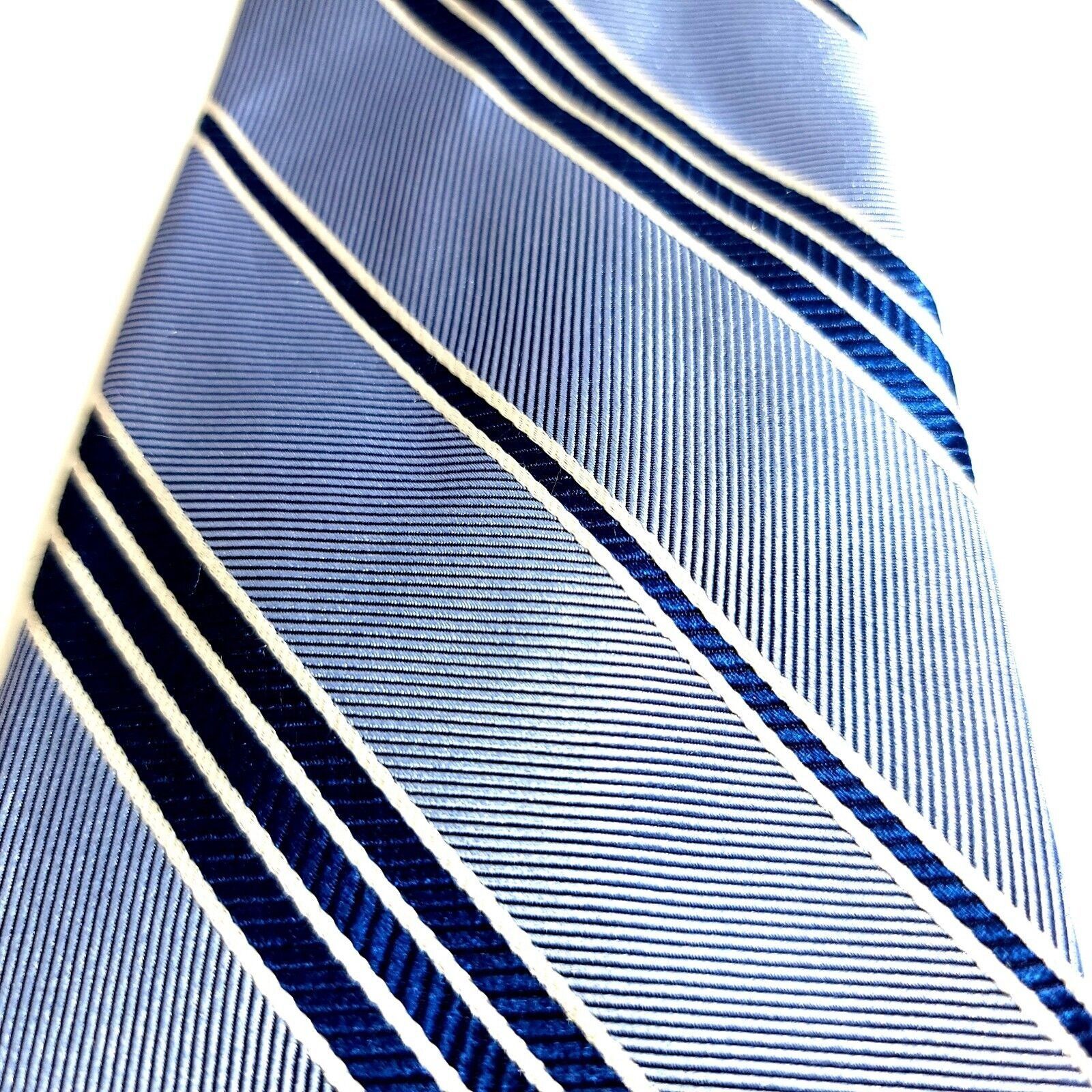 Paul Fredrick Paul Fredrick Blue Striped Woven Silk Tie Size ONE SIZE - 2 Thumbnail