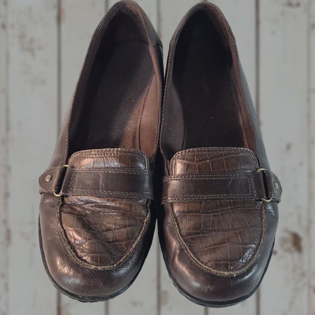 Clarks Clarks Brown Leather Wedge Loafers Womens Size 7.5 M Casual Comfort Classic Size US 7.5 / IT 37.5 - 1 Thumbnail