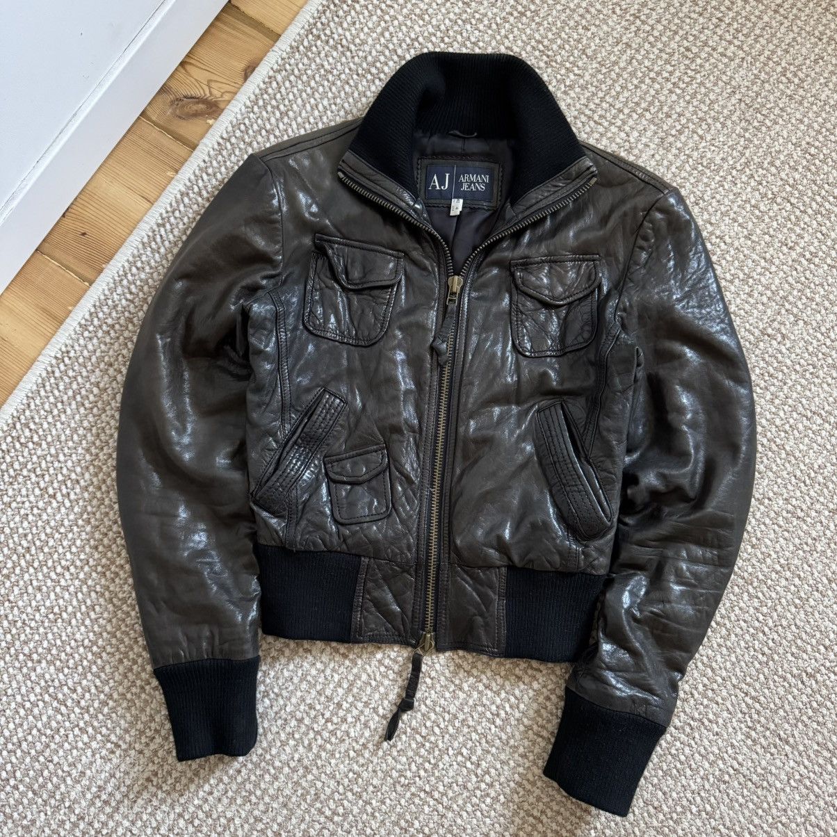 Emporio Armani Armani Jeans Vintage Cropped Leather Y2K Bomber Jacket Size S / US 4 / IT 40 - 1 Thumbnail