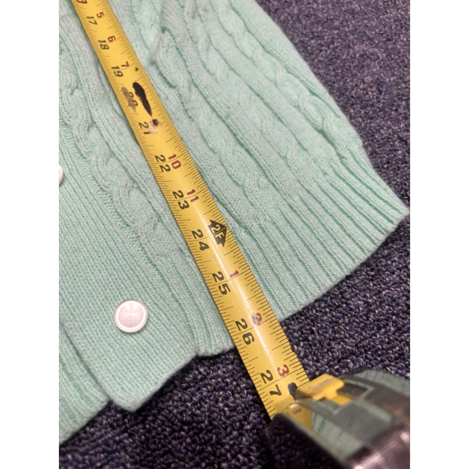 Vintage VINTAGE mint green cardigan sweater Women L Cable-Knit Crew Neck Long Sleeve Pockets 80s All Seasons Button Knit Acrylic Size L / US 10 / IT 46 - 4 Thumbnail