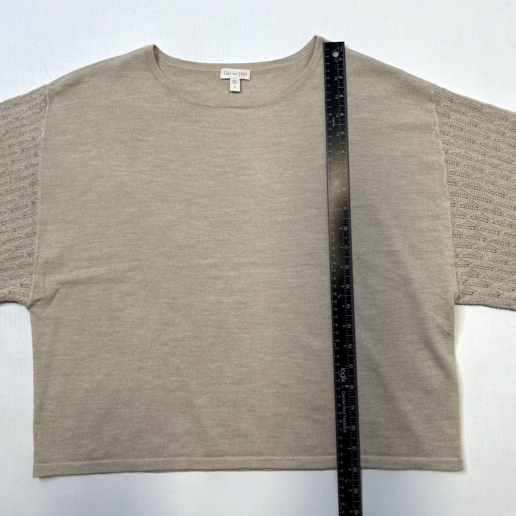 Vintage Garnet Hill Sweater Women’s Small Tan Pointelle Knit Dolman Half Sleeve Relaxed Fit Crew Neck Size S / US 4 / IT 40 - 5 Thumbnail