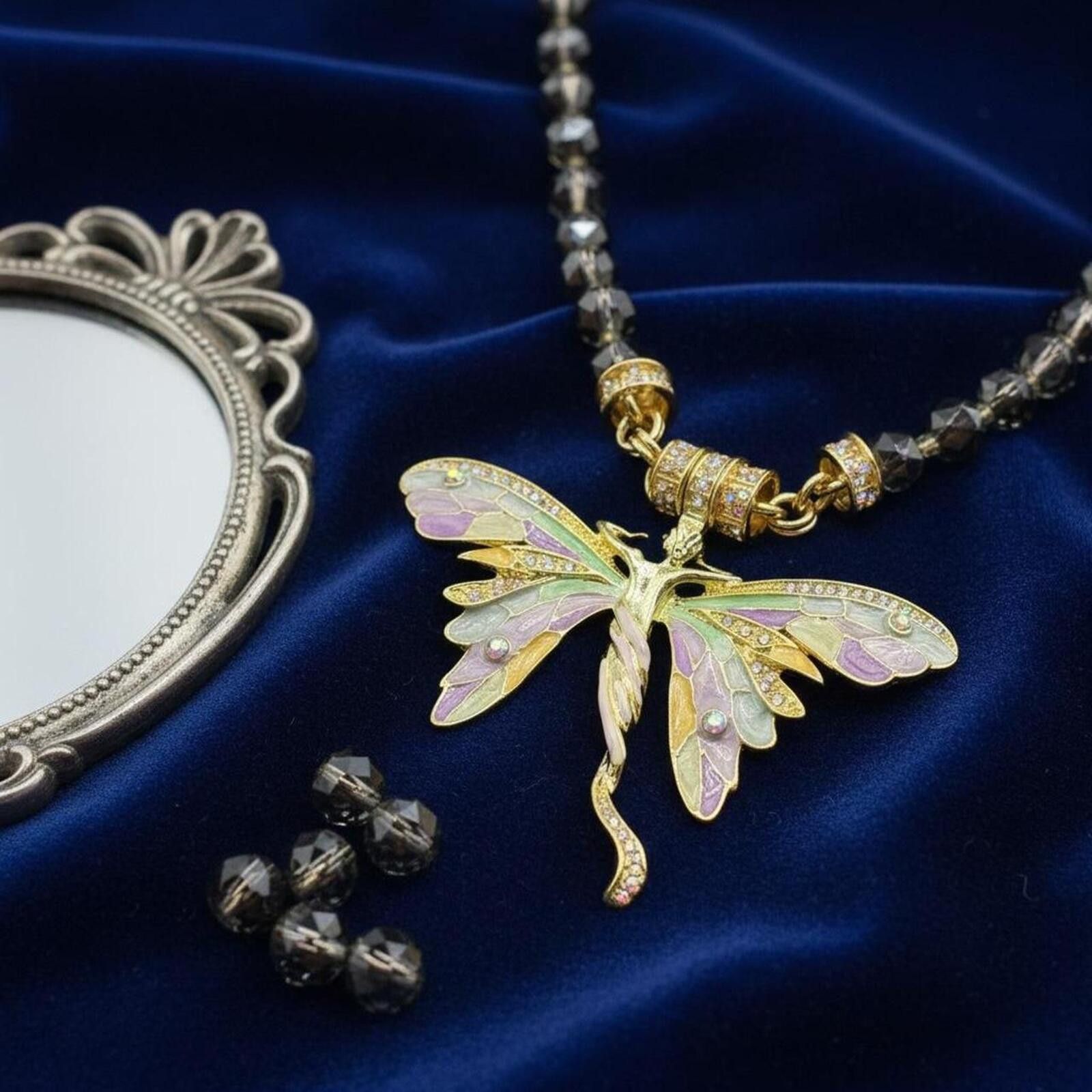 Other Dragonfly necklace with multi-coloured beads Size ONE SIZE - 6 Thumbnail
