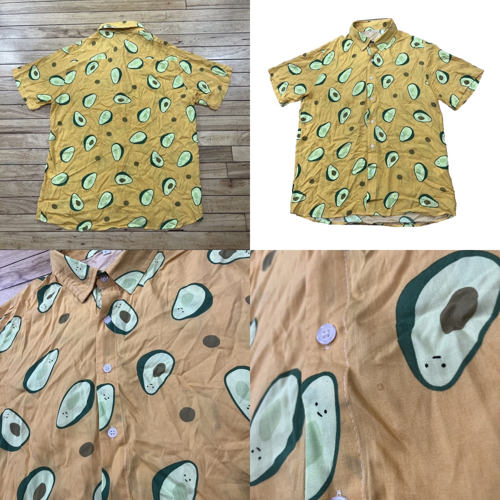 Vintage Men Avocado Print Button-Up Shirt L Yellow Green Lightweight Summer 46" Casual Travel, Short Sleeve, Collared, Rayon, Woven, Relaxed Mens Size US L / EU 52-54 / 3 - 9 Thumbnail