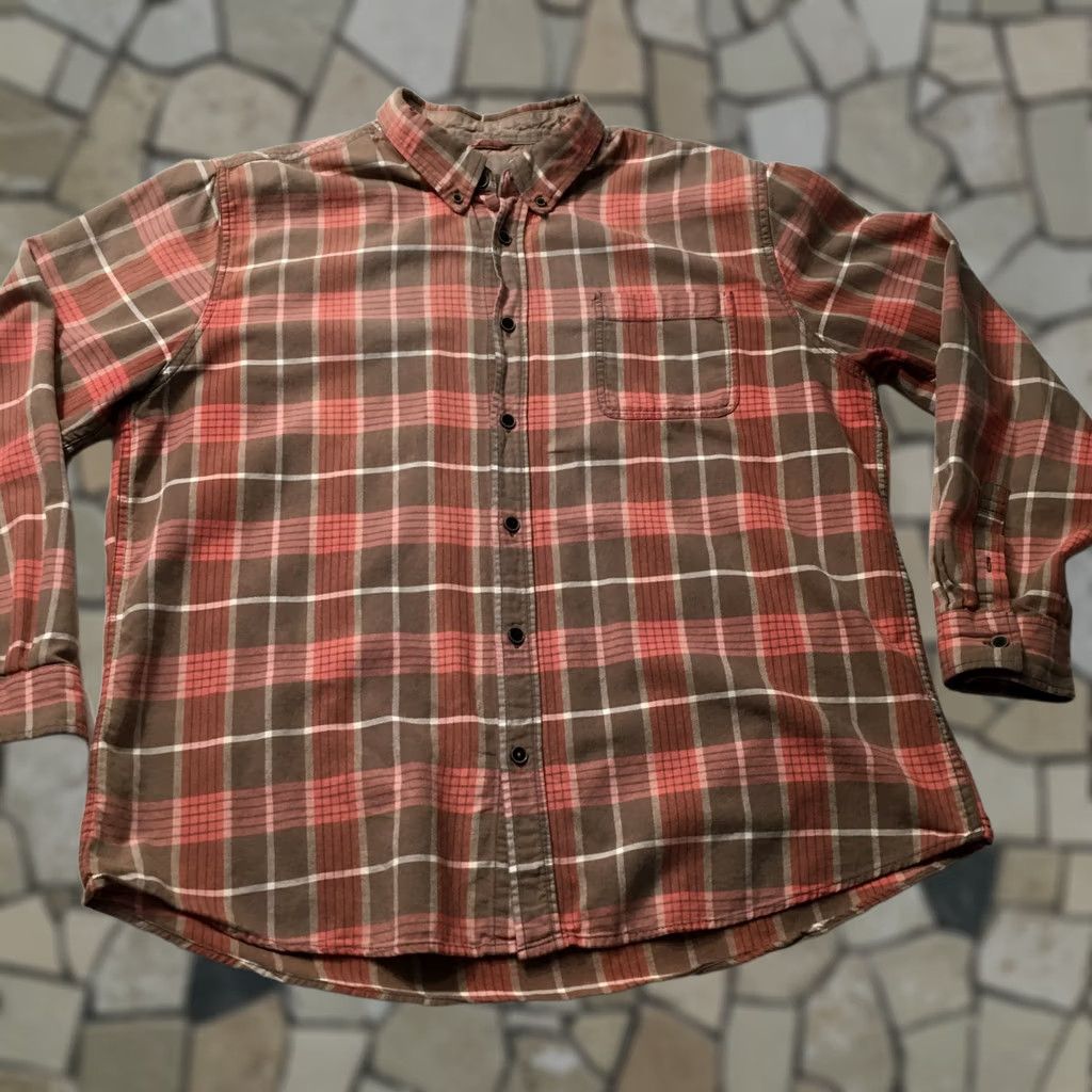 Vintage vintage Shirt Orange Plaid Long Sleeve Cotton Chest Pocket Mens XL extra Large Size US XL / EU 56 / 4 - 1 Thumbnail