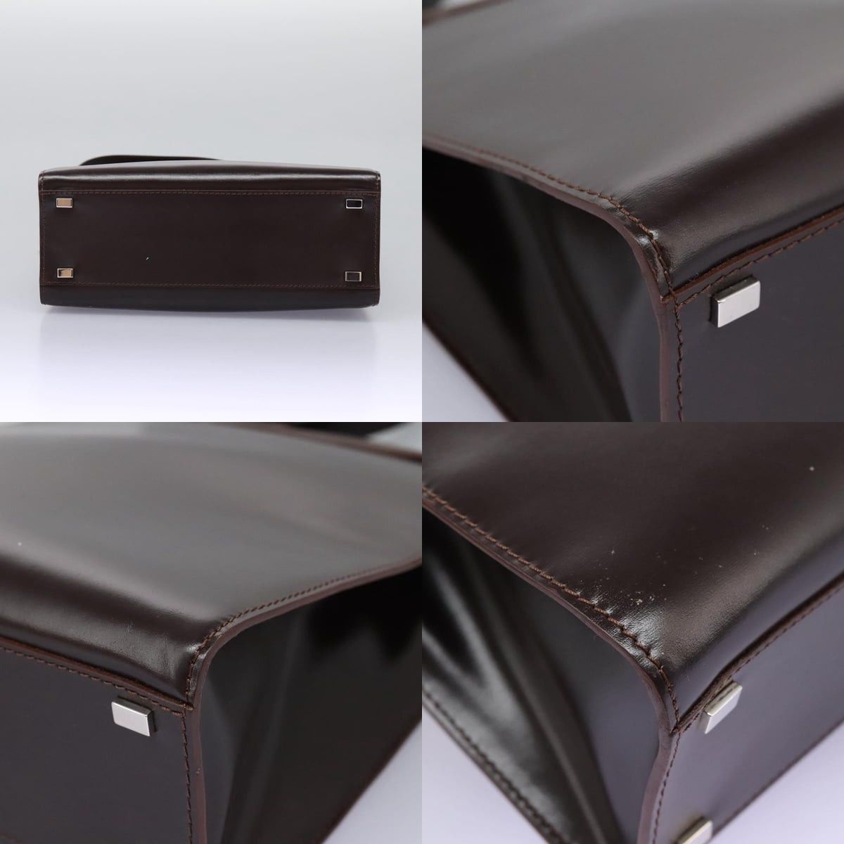 Celine CELINE Hand Bag Leather Dark Brown Gold Size ONE SIZE - 10 Thumbnail