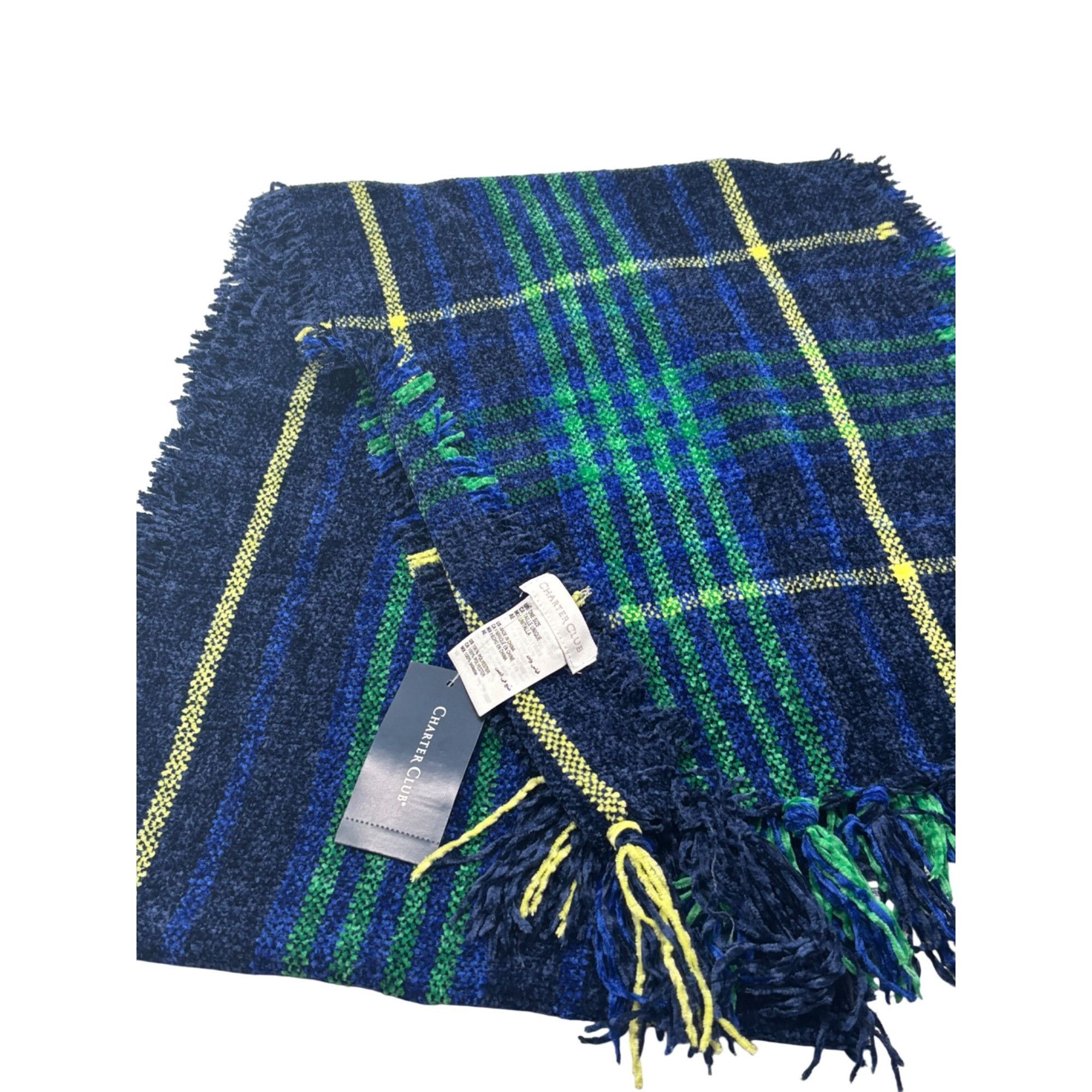 Charter Club Charter Club Women's Chenille Square-Plaid Scarf, Blue Size ONE SIZE - 7 Thumbnail
