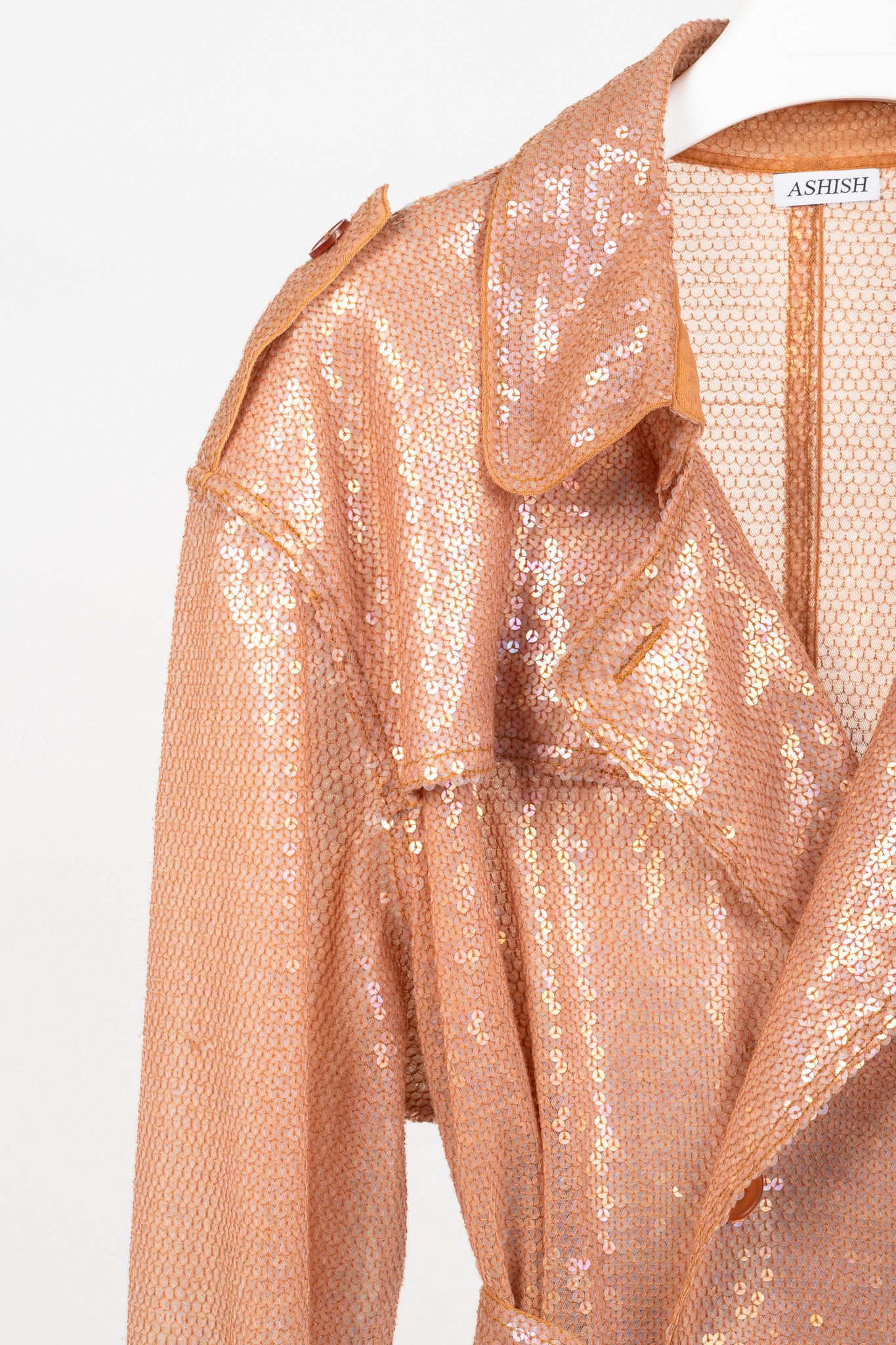 ASHISH Ashish SS19 Runway Sequin Double-Breasted Belted Trench Coat Size L / US 10 / IT 46 - 5 Thumbnail