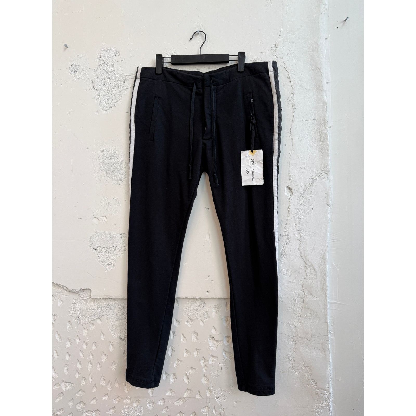 Greg Lauren Greg Lauren SAMPLE Black Fleece Long Pant with Nylon Stripe Size US 34 / EU 50 - 1 Thumbnail