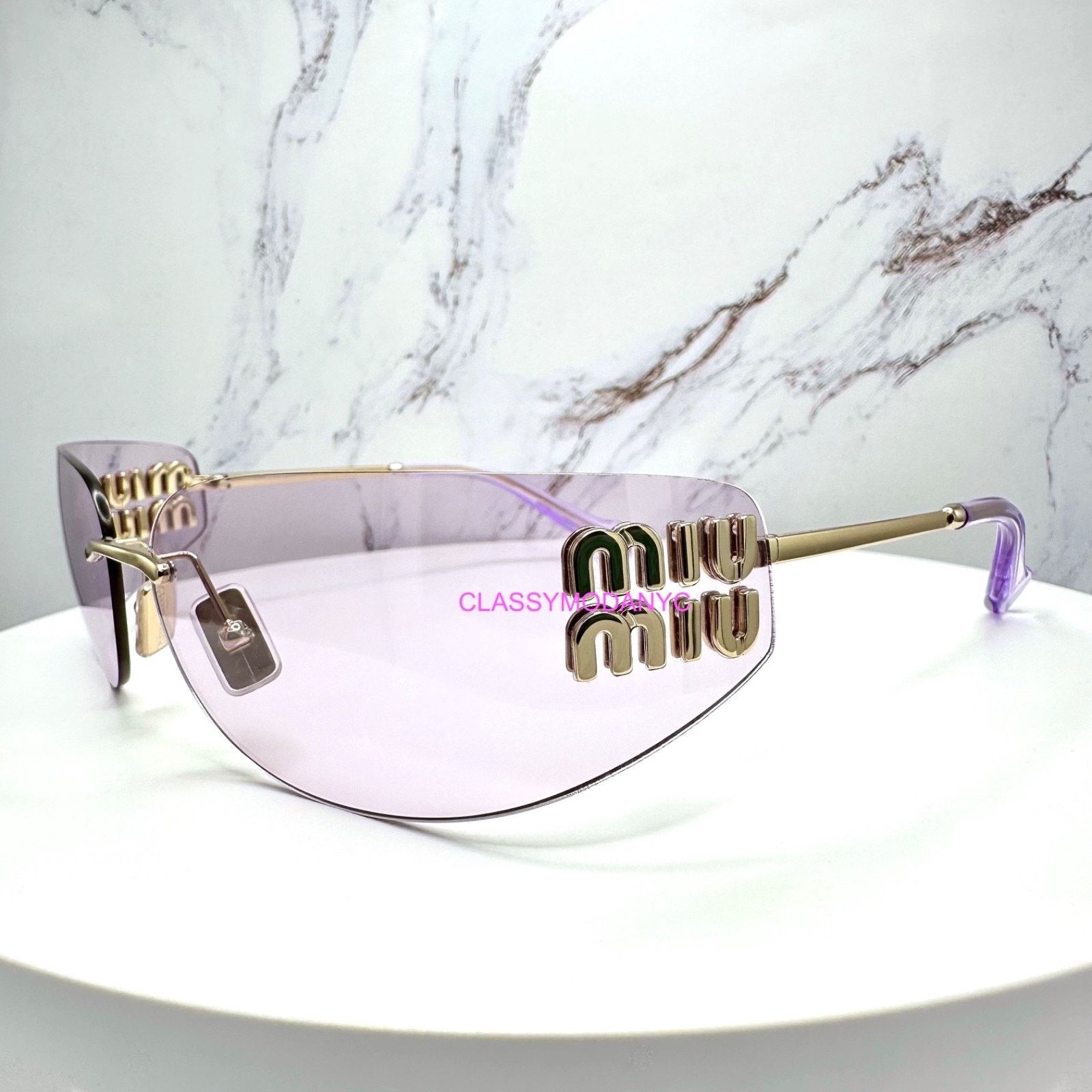 Miu Miu New MIU MIU Sunglasses Gold Pink Wrap AUTHENTIC Runway 2025 Size ONE SIZE - 5 Thumbnail