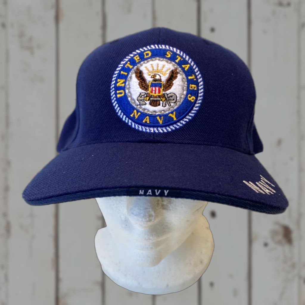 Vintage VINTAGE Rapid Dominance Navy Hat Navy Blue Eagle Seal Strapback Adjustable Baseball Cap Mens United States USA Navy Cap Size ONE SIZE - 1 Thumbnail
