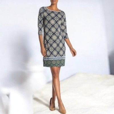 Designer Max Studio Navy Quarter Sleeve Printed Mini Dress NEW Large Size L / US 10 / IT 46 - 7 Thumbnail