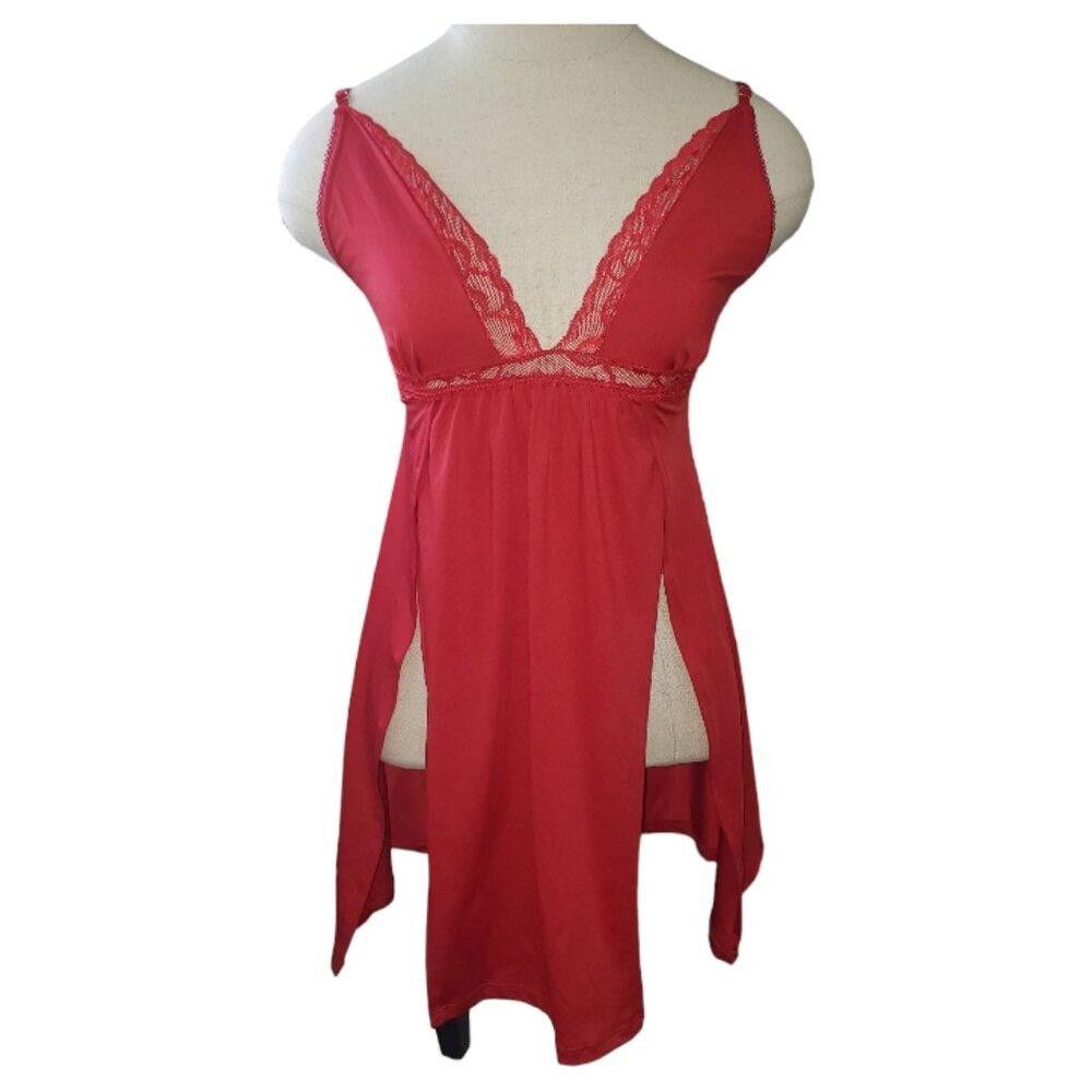 Designer CT1562 Maraple Red Lace Baby Doll Chemise with Slits S/M Size ONE SIZE - 1 Thumbnail