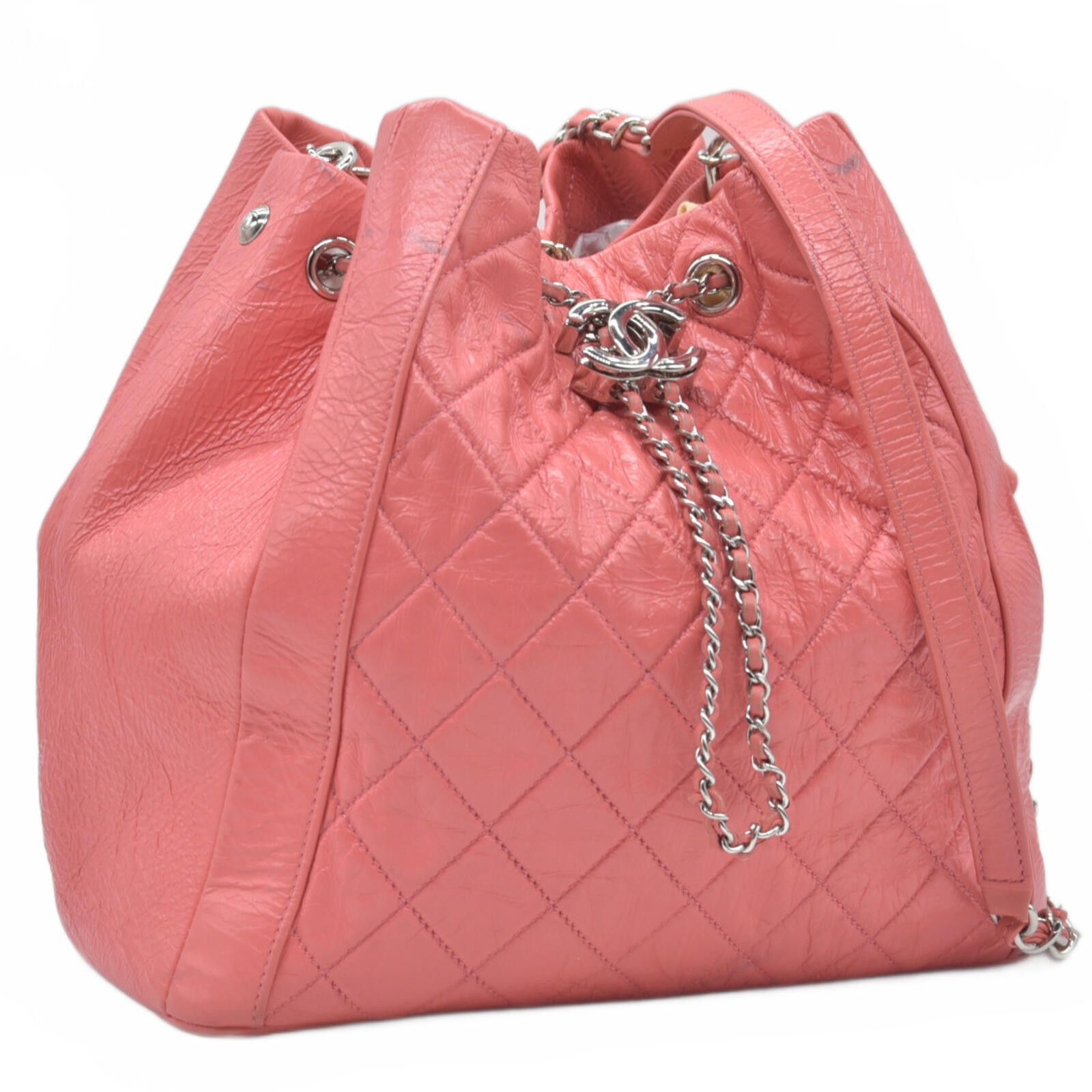 Chanel $4500 Chanel Pink CC Chain Drawstring Bucket Bag Leather Size ONE SIZE - 9 Thumbnail