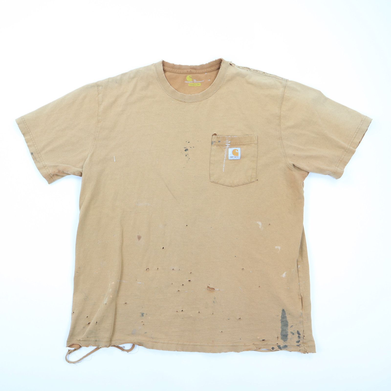 image of Thrashed Sun Faded Buttery Soft Orange Carhartt T-Shirt Xl, Men's