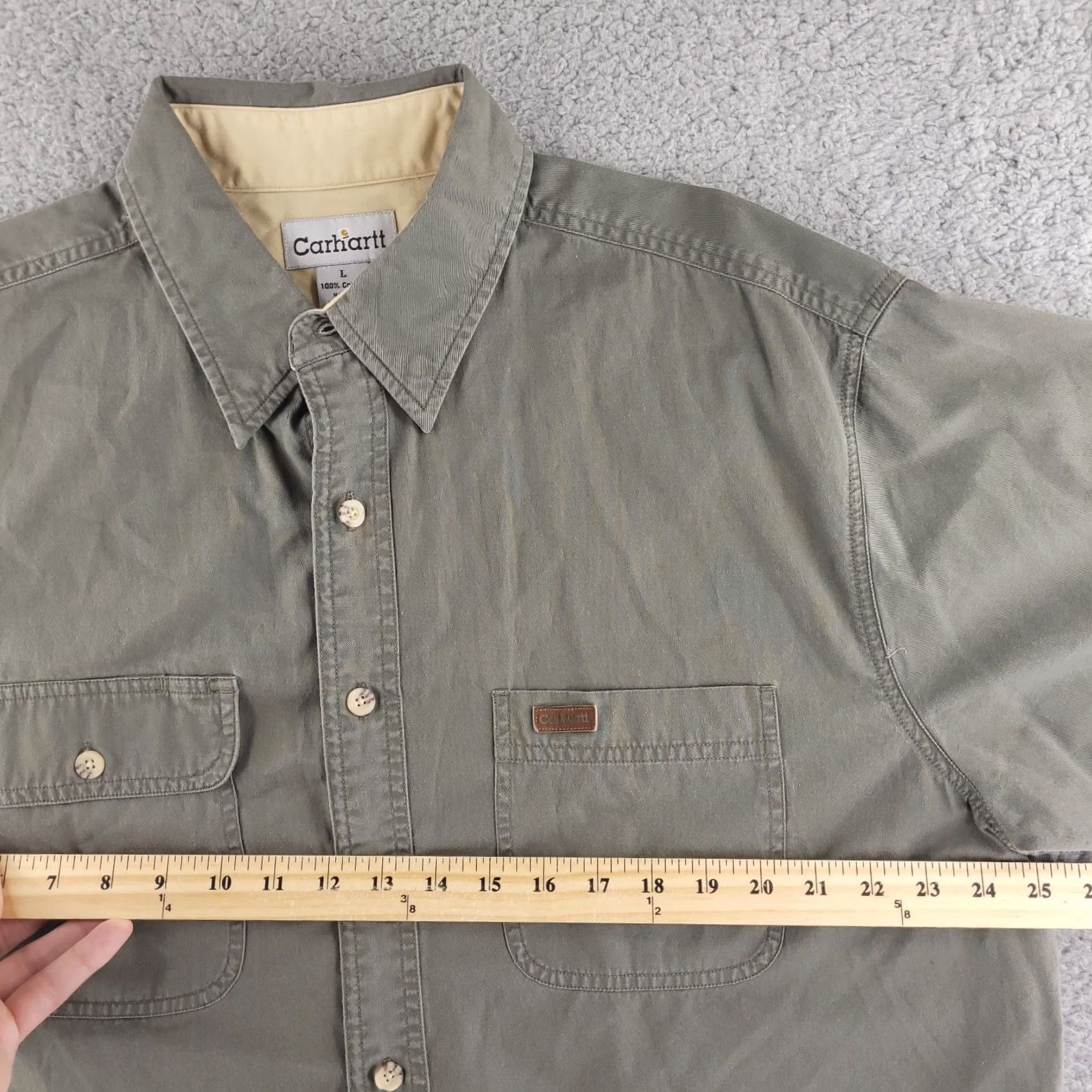 Carhartt Carhartt Shirt Mens Large Green Button-Up Short Sleeve Work Chore Relaxed Fit Size US L / EU 52-54 / 3 - 5 Thumbnail