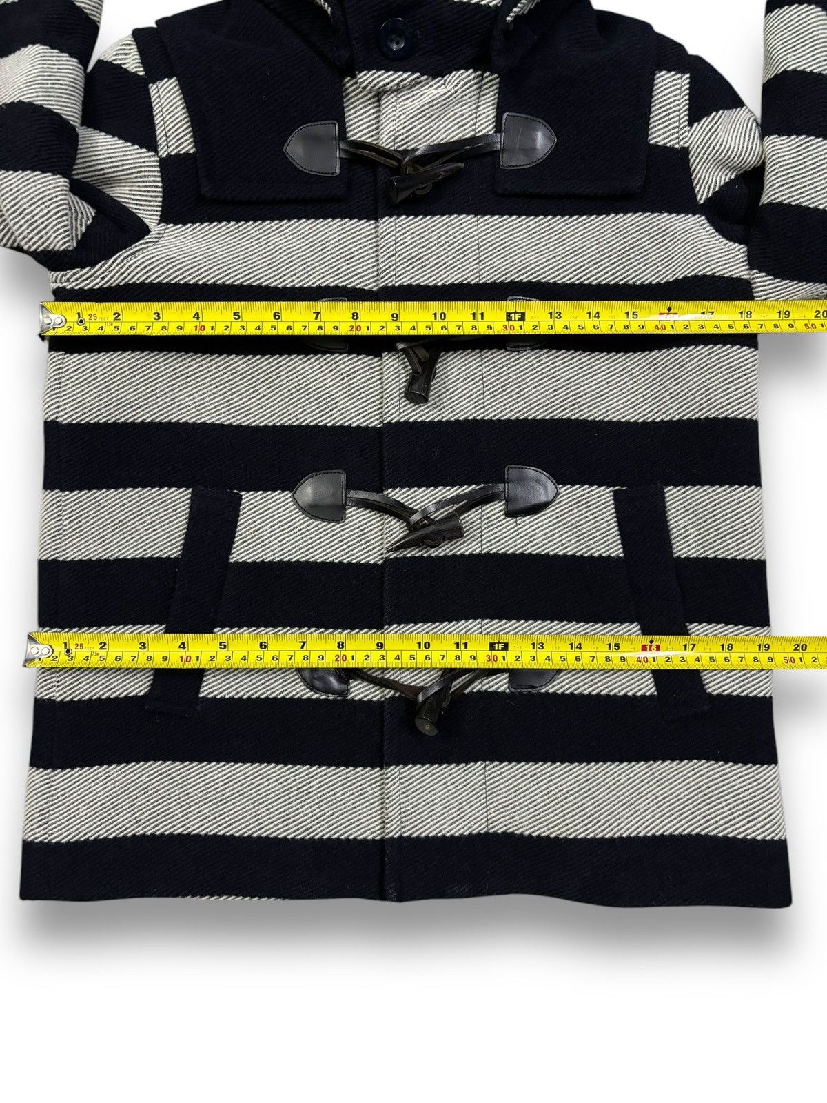 X-Girl X-Girl Navy & Grey Striped Wool Blend Hooded Duffle Jacket Size M / US 6-8 / IT 42-44 - 17 Thumbnail