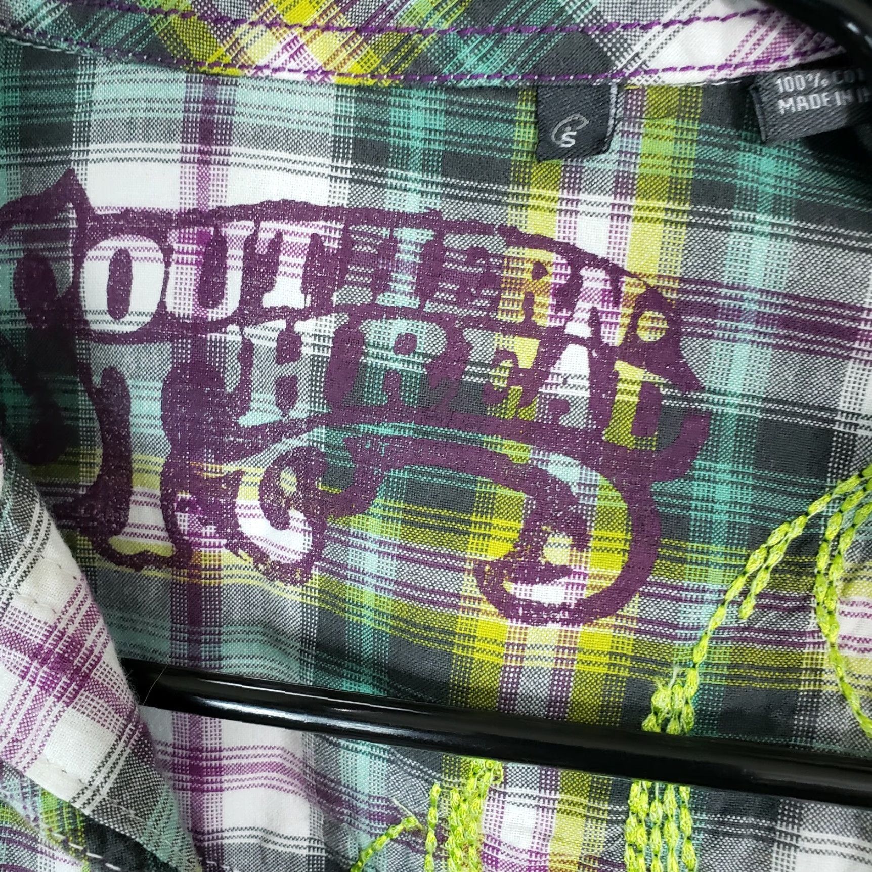 Vintage Southern Thread Shirt Womens Pearl Snap Plaid Embroidered Size Small Green Purple 3/4 Sleeve Button-Up Collared Size S / US 4 / IT 40 - 6 Thumbnail