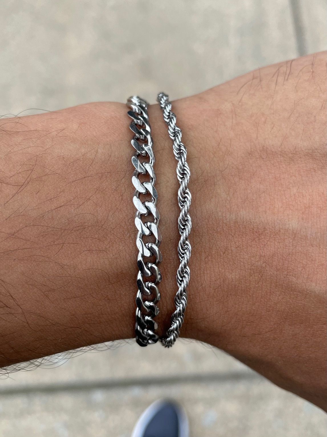 Jewelry Silver 5Mm Cuban Link & 3Mm Rope Bracelet Set, Men's