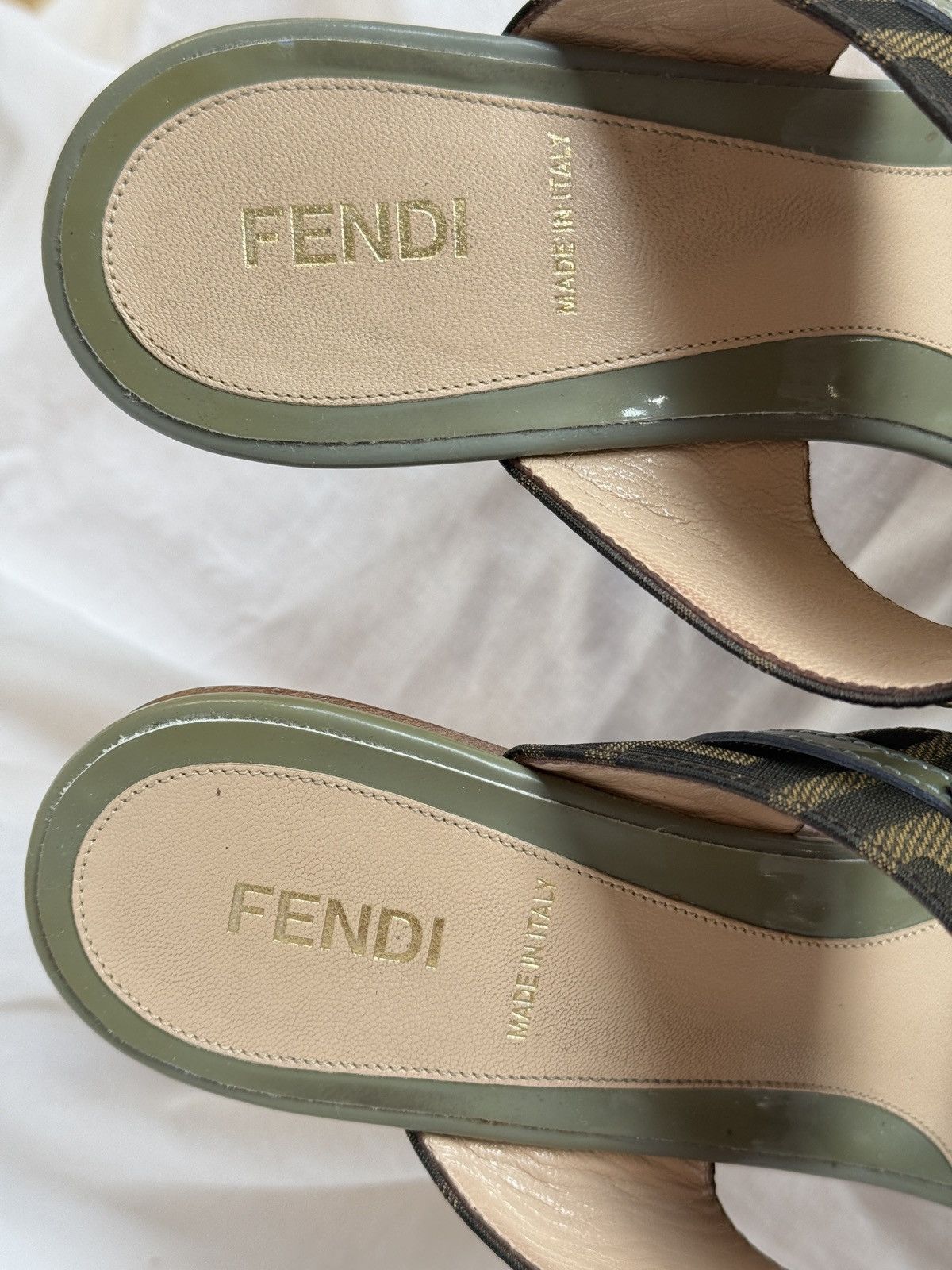 Fendi Fendi Tobacco Canvas Leather Trim Logo Wooden Mules Clogs Size US 7 / IT 37 - 9 Thumbnail