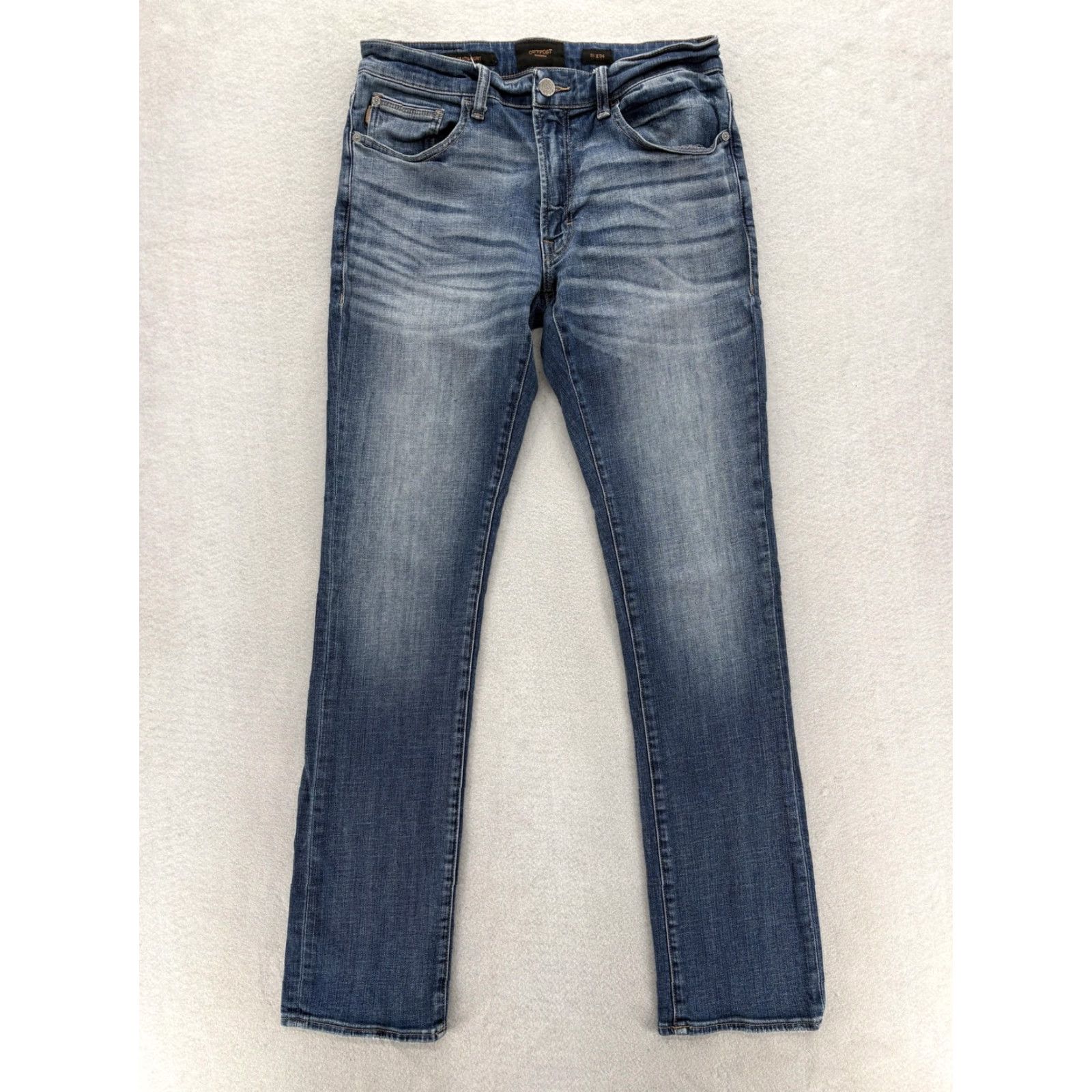 Vintage Outpost Makers Jeans Slim Straight Mens 31x34 Blue Stretch Denim 5-Pocket Zip Fly Logo Patch Vintage No Size US 31 - 2 Thumbnail