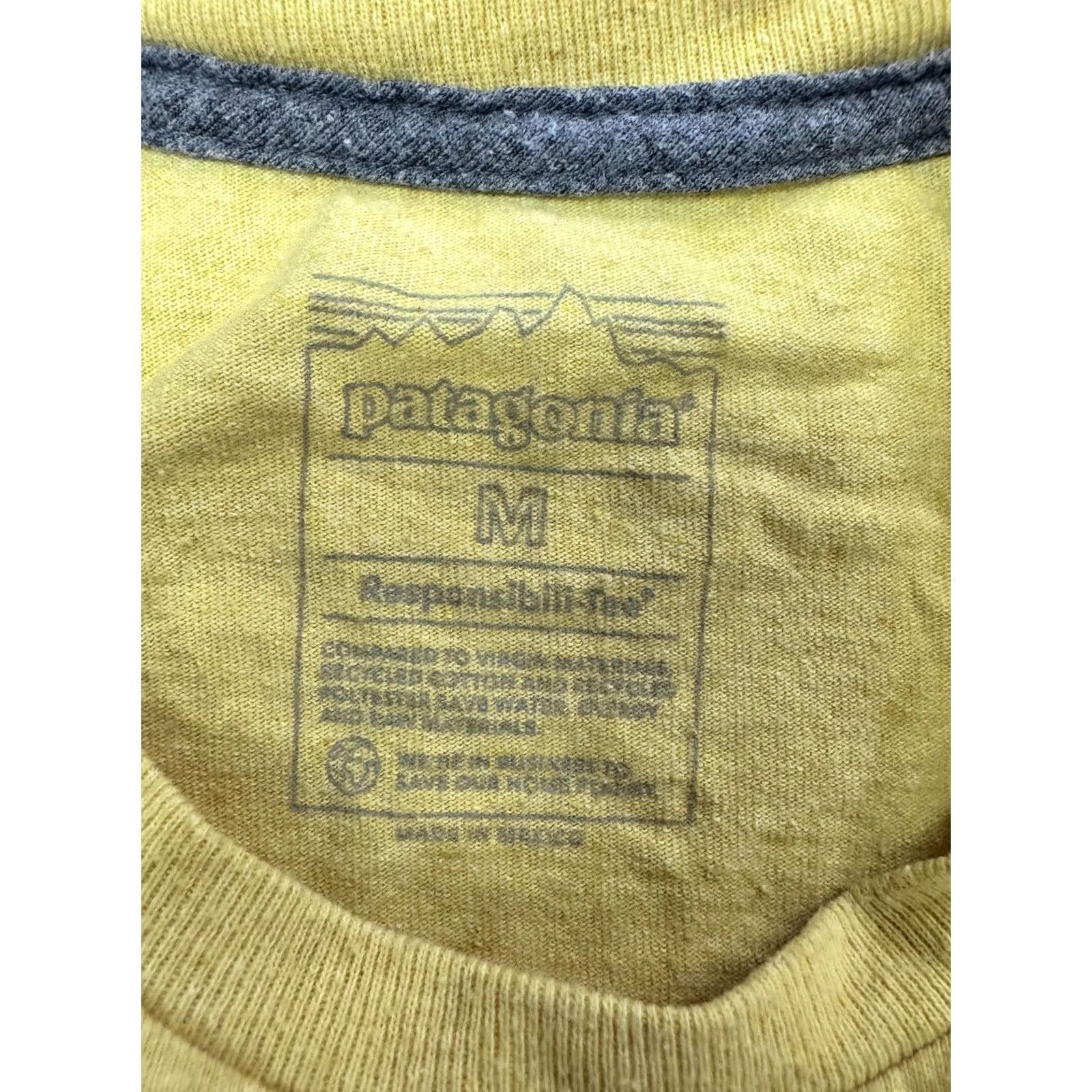Patagonia VINTAGE Patagonia Responsibili-Tee Mens M Medium Yellow Short Sleeve Graphic Logo Size US 31 - 3 Thumbnail