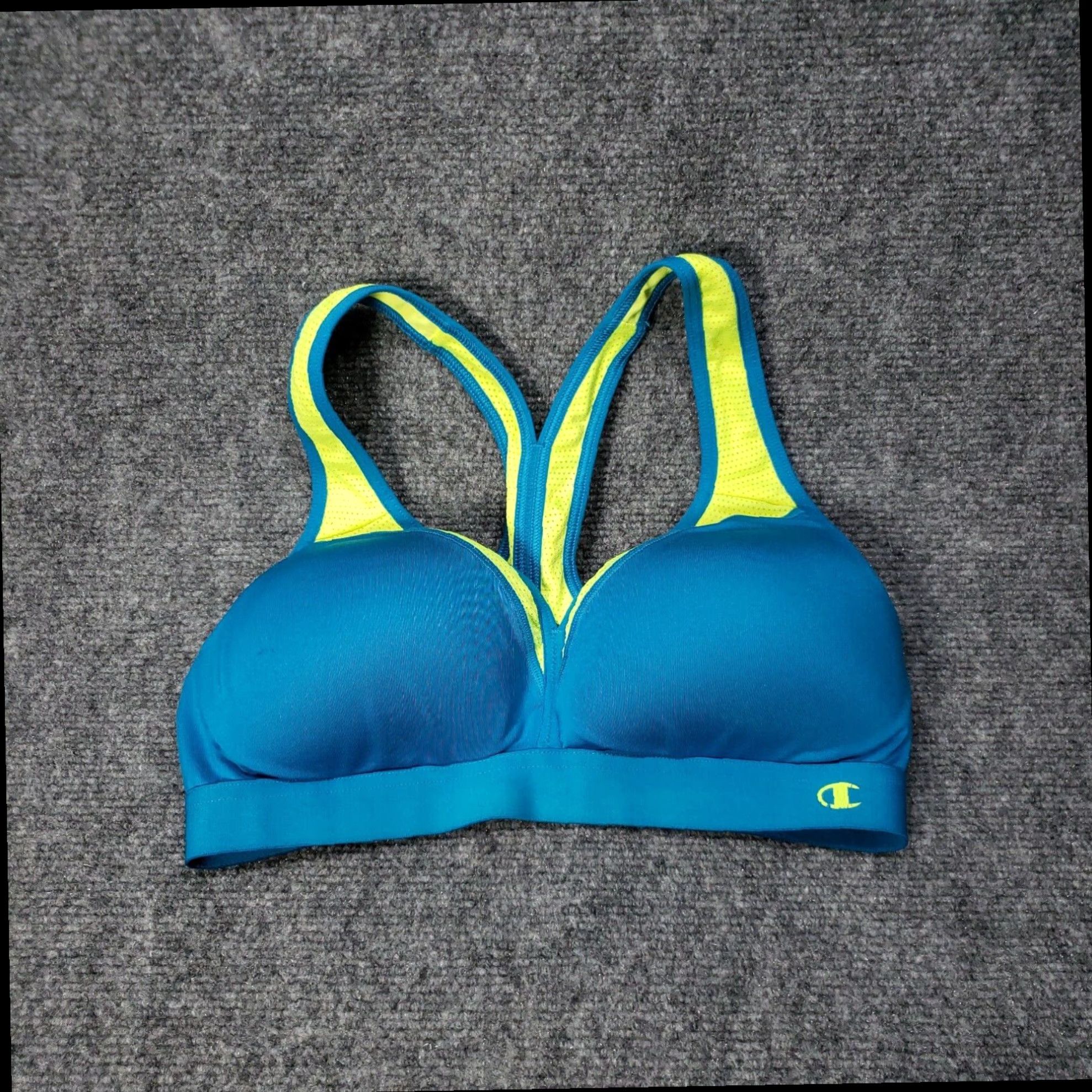 Womens Champion Sports Bra Blue Xs Extra Small Padded Racerback Mesh Keyhole Neon