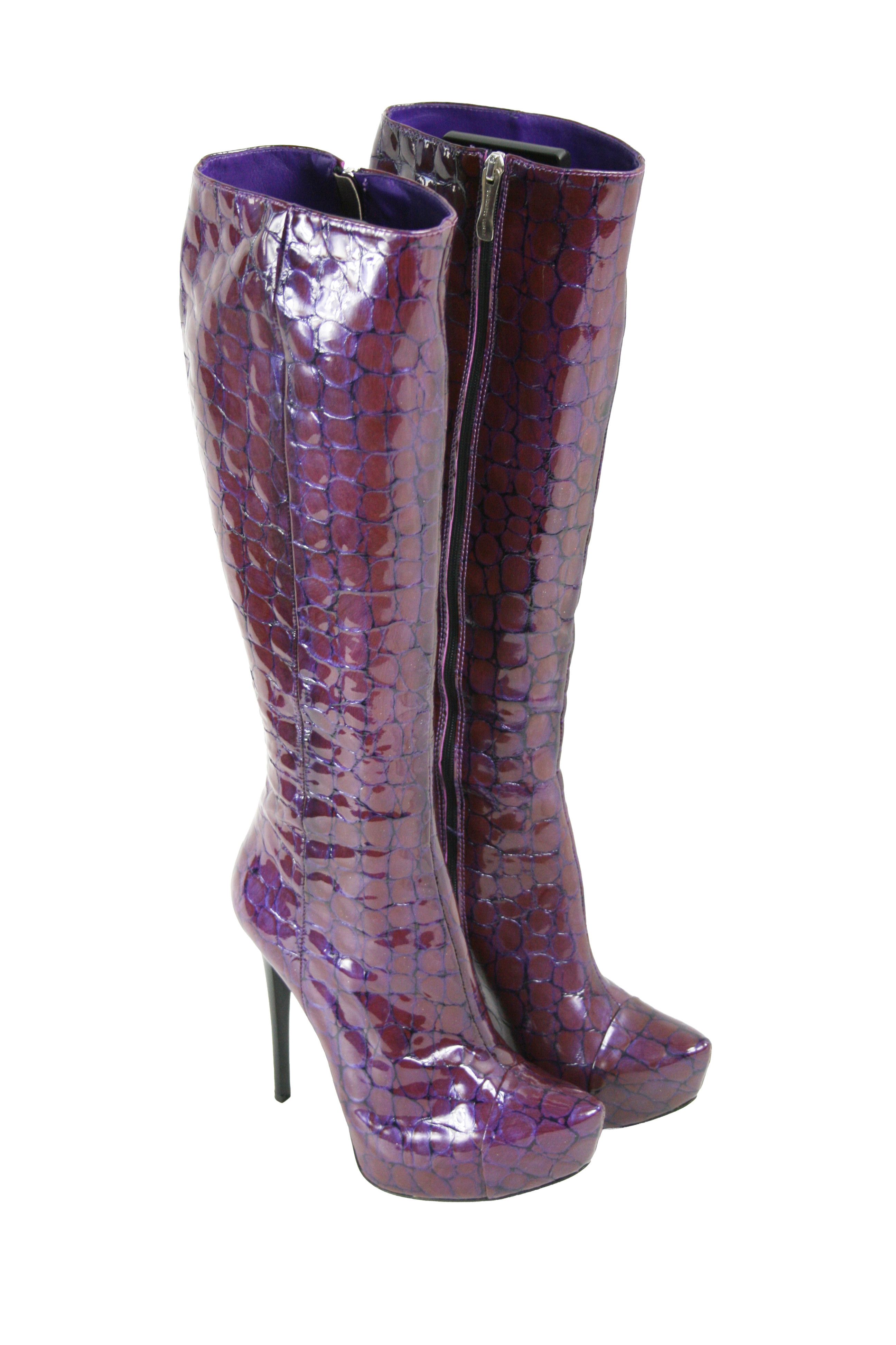 Other Gianmarco Lorenzi Y2K Sexy "Croco Print" Patent Knee Boots Size US 7 / IT 37 - 3 Thumbnail