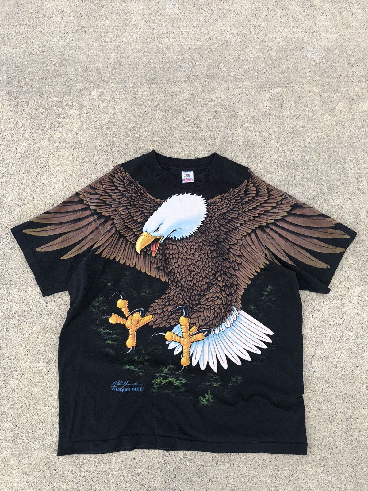 image of Animal Tee x Liquid Blue 1994 Liquid Blue Eagle All Over Print Tee in Black, Men's (Size XL)