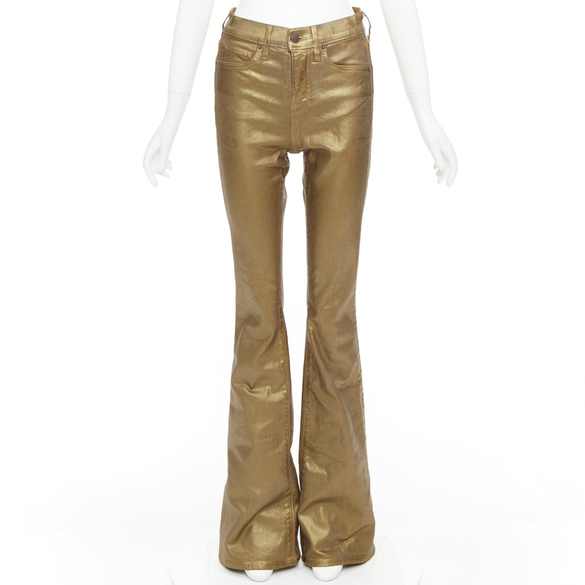 VERONICA BEARD Beverley Skinny Flare gold coated cotton flared jeans 24