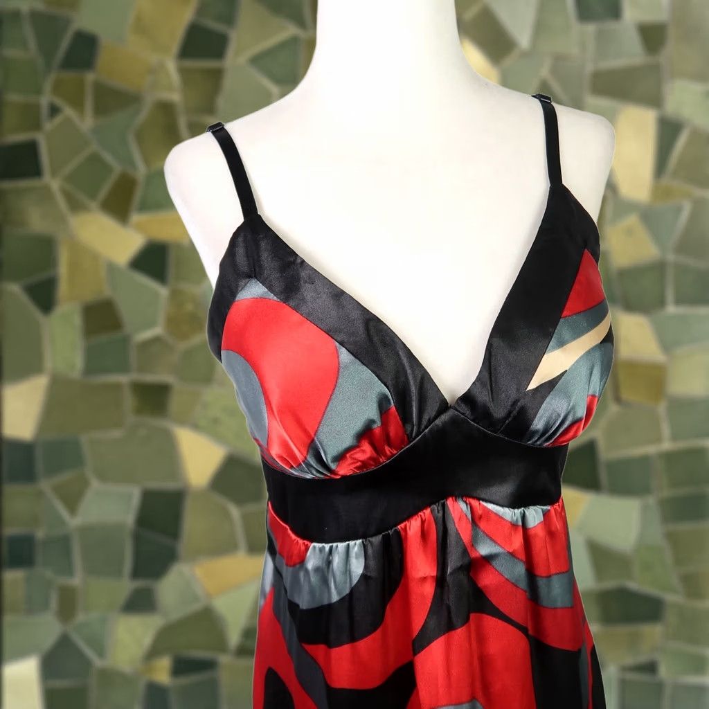 Halo VINTAGE Halo dress M black and red abstract swirl scarf print satin mini 90s Women Size M / US 6-8 / IT 42-44 - 1 Thumbnail