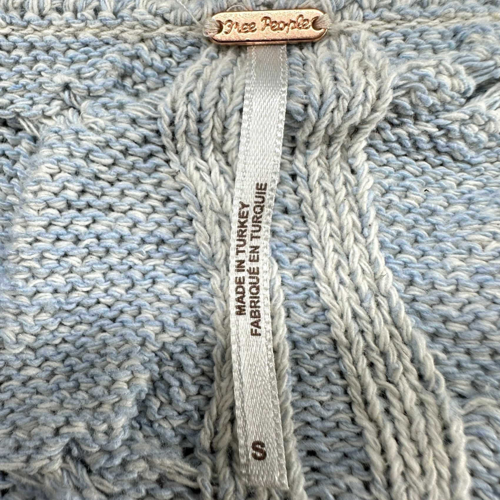 Free People Free People Sweater Shirt Womens Small Blue V-Neck Cable-Knit Pullover Wool Cotton Acrylic Washed 90s Vintage No Size S / US 4 / IT 40 - 4 Thumbnail
