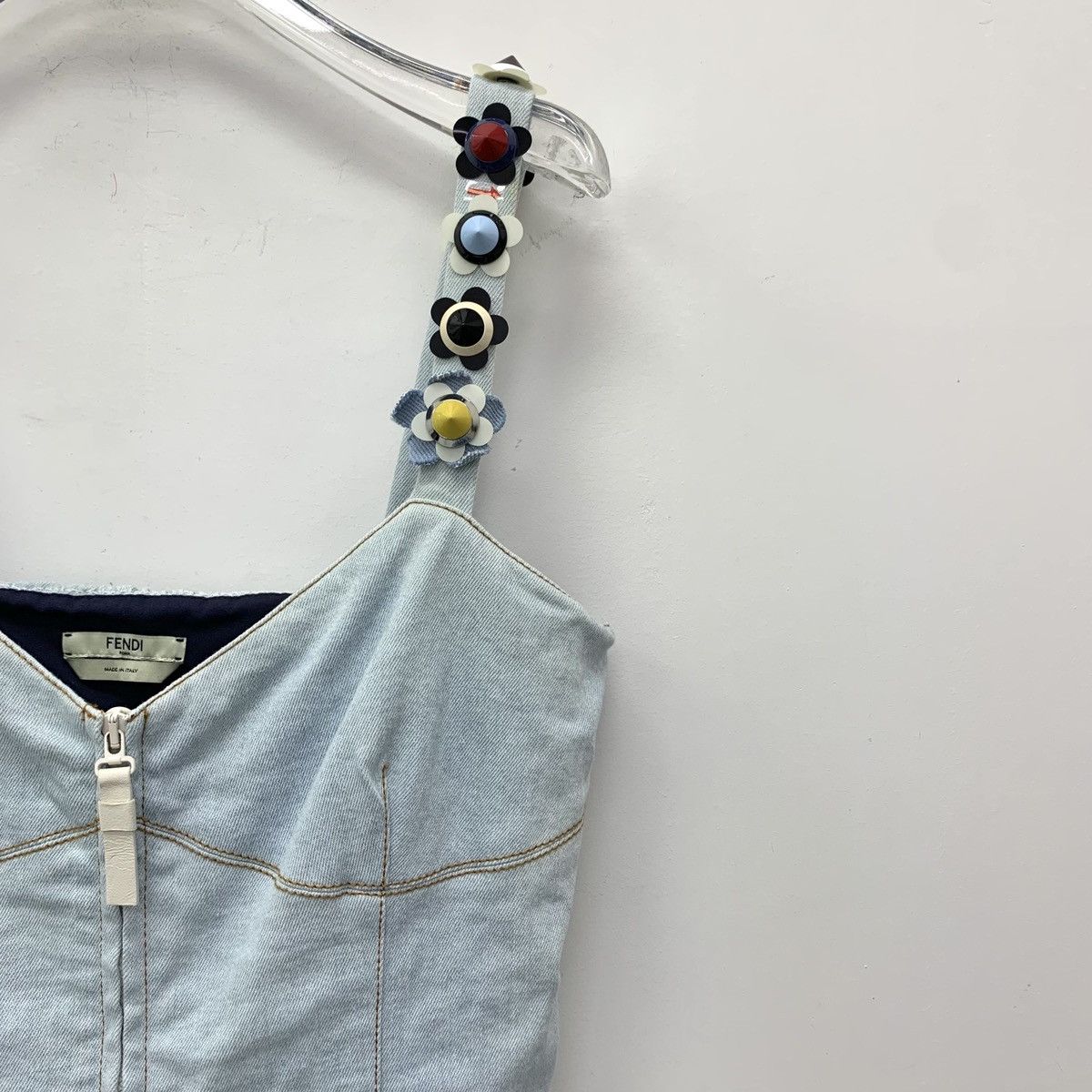 Fendi Fendi light blue floral embellished cotton denim dress Size M / US 6-8 / IT 42-44 - 3 Thumbnail