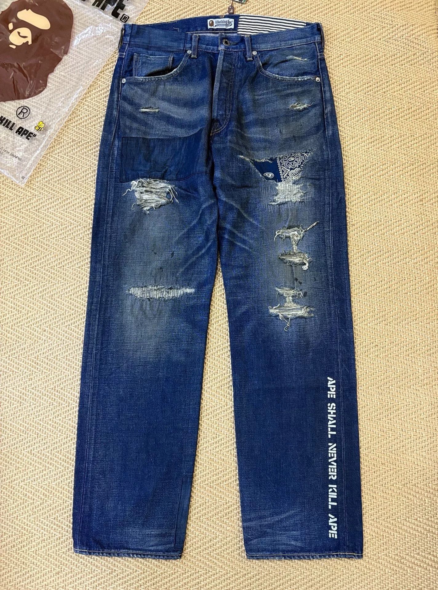 Bape bape type2 damage denim pants limited edition Size US 31 - 1 Thumbnail