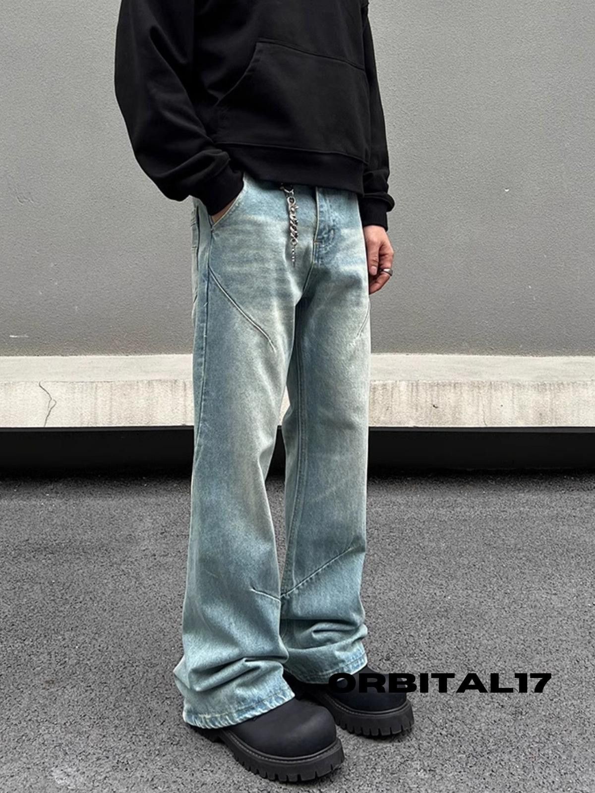 Blue Embroidered Flare Denim Jeans Stacked Jeans
