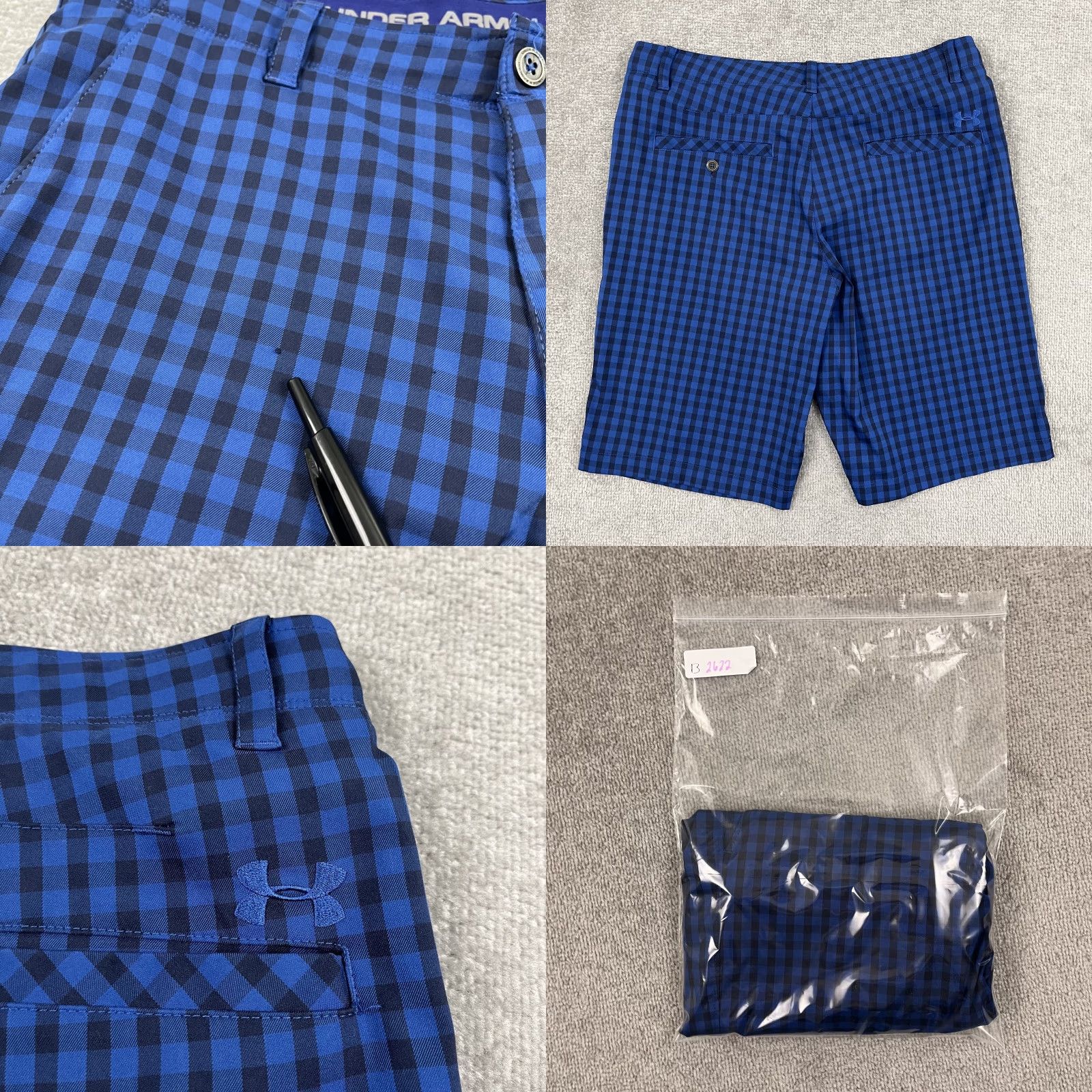 Under Armour Under Armour Chino Shorts Mens 36 Regular Blue Plaid Check 11" Inseam Pockets Belt Loops Zip Front Flat Front Sport Golf Size US 36 / EU 52 - 8 Thumbnail