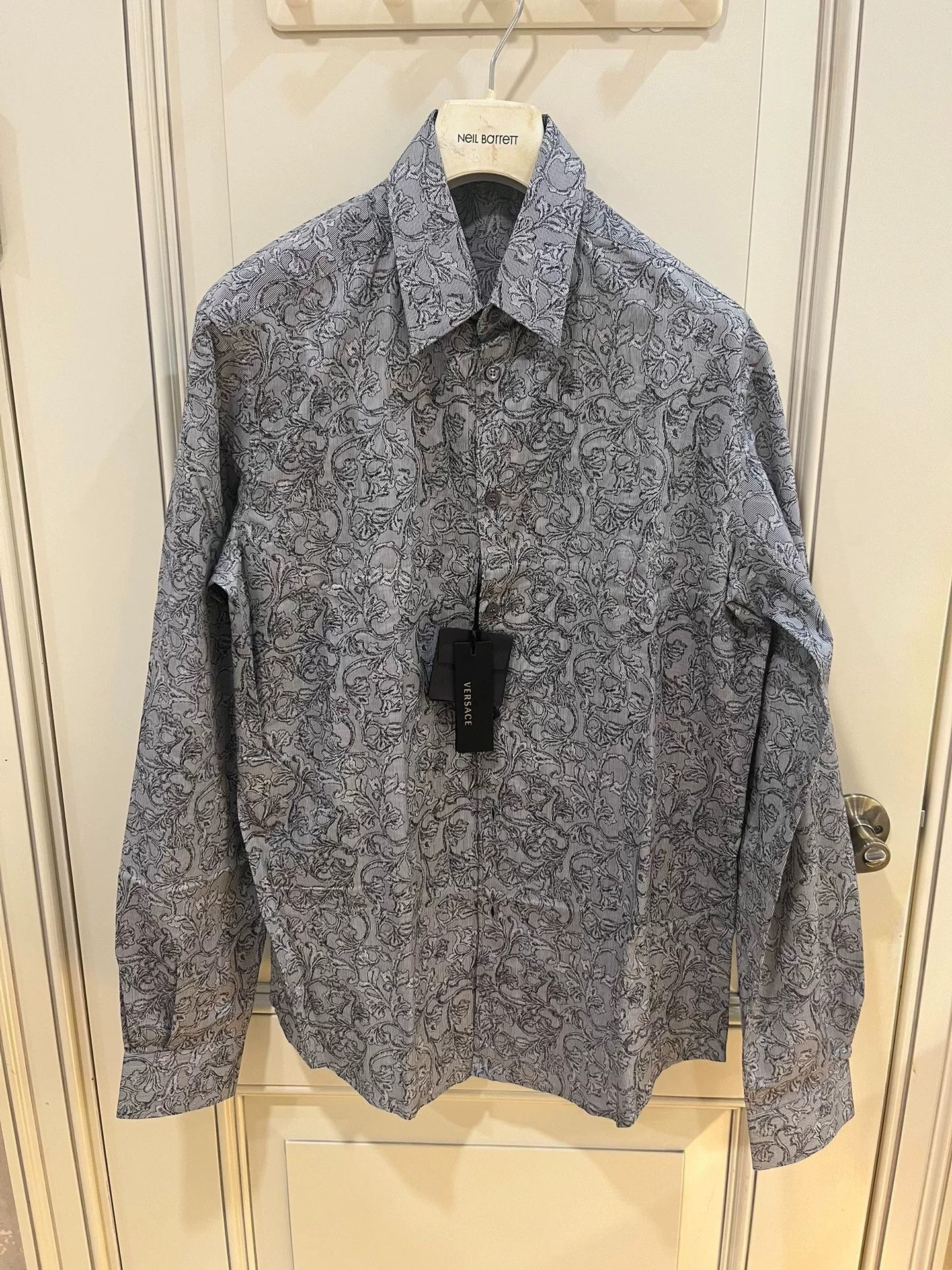 Versace Versace Gray Baroque Print Shirt Size US XXS / EU 40 - 1 Thumbnail