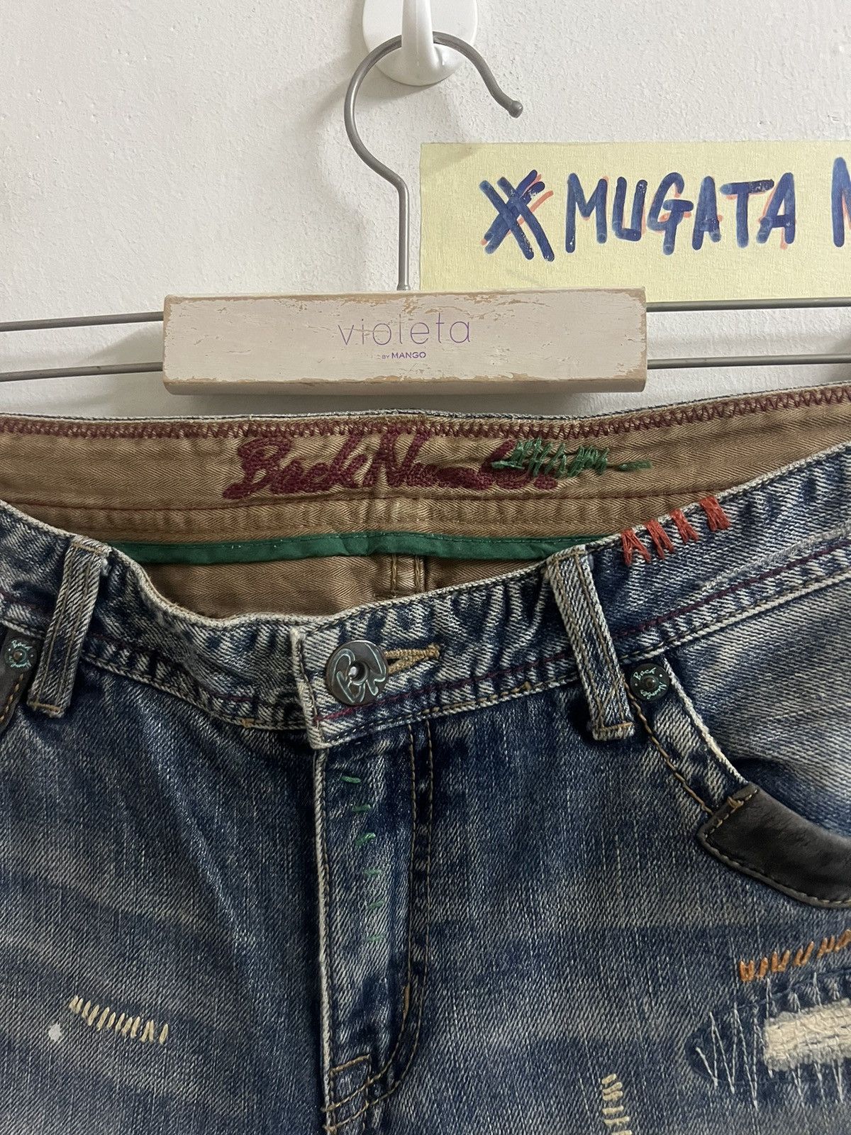 Japanese Brand × Vintage FLARED🔥BACK NUMBER PATCHWORK DISTRESSED DENIM PANT Size US 31 - 7 Thumbnail