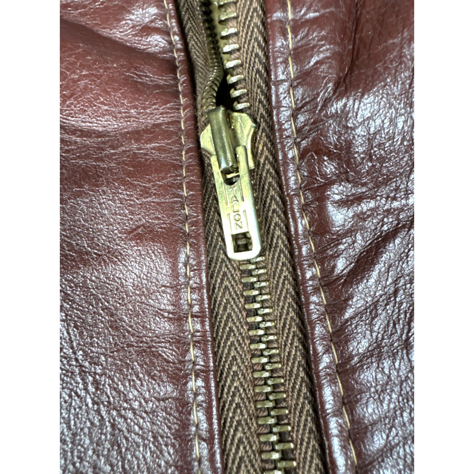 Vintage VINTAGE Gino Leathers Bomber Jacket Men's Brown Leather Sz 40 Moto Talon Zippers Brown 40 Mens Jackets Size US XXS / EU 40 - 3 Thumbnail