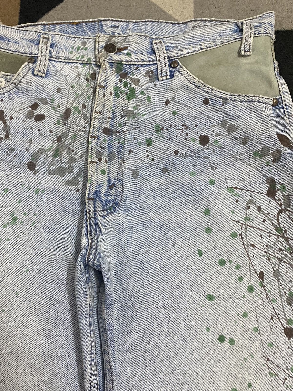 Levi's Made & Crafted Vintage 90’s Levis Leather Hybrid Denim Paint Splatter Jeans Size US 33 - 8 Thumbnail
