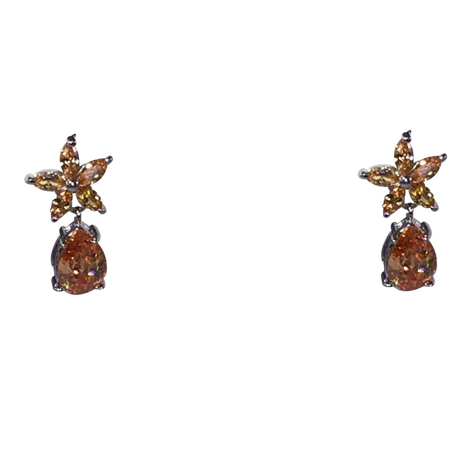 Designer Mandarin Citrine Crystal Earrings with White Chrome Plating Size ONE SIZE - 1 Thumbnail