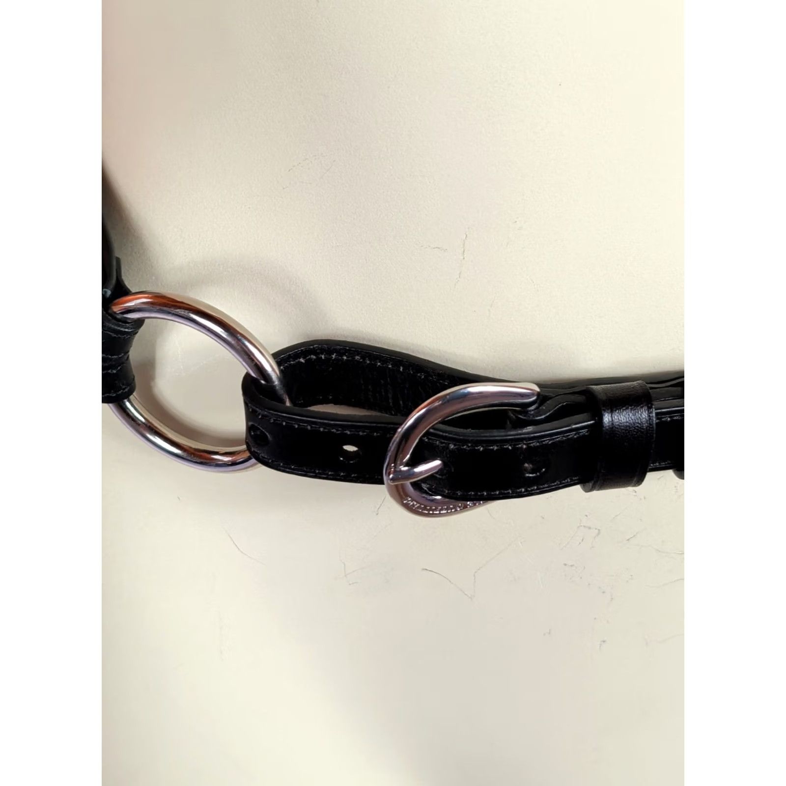 Vintage Noble Outfitters Women's Belt Black Leather O-Ring Waist Belt Small Regular Medium Buckle Silver Hardware Classic Equestrian Horse Size ONE SIZE - 2 Thumbnail