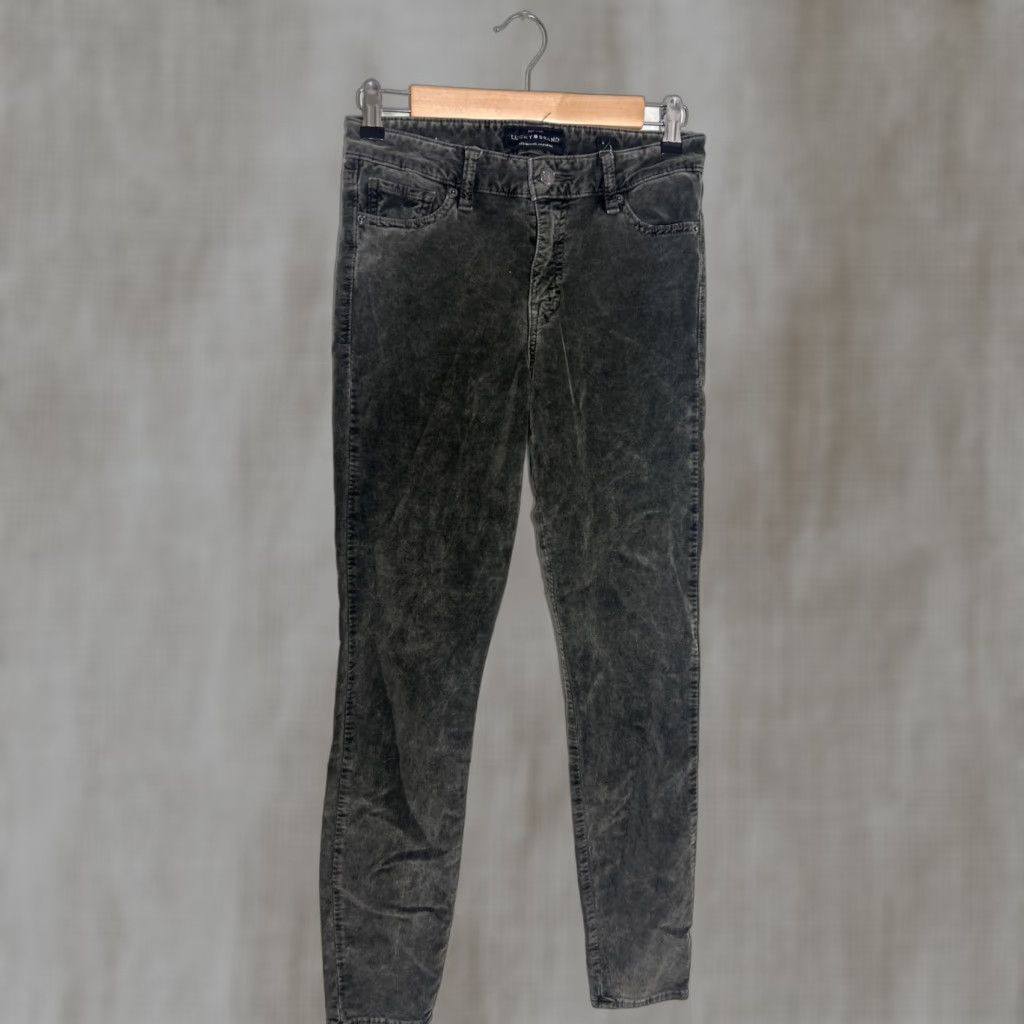 Lucky Brand LUCKY BRAND Olive Mottled Crushed Velvet AVA SUPER SKINNY Jeans 2/26 Women Regular Zip 29in Inseam Khaki Green Size 26" / US 2 / IT 38 - 1 Thumbnail