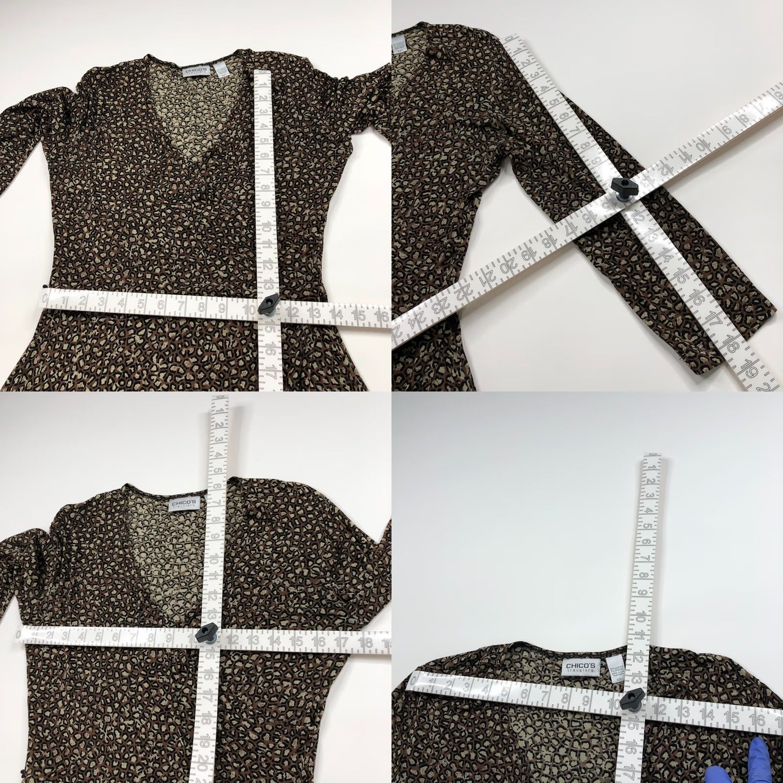 Vintage Chico's Travelers A-Line Faux Wrap Midi Dress Animal Print Brown Women's Slinky 1 V-Neck Long Sleeve Casual Travel Size XS / US 0-2 / IT 36-38 - 8 Thumbnail