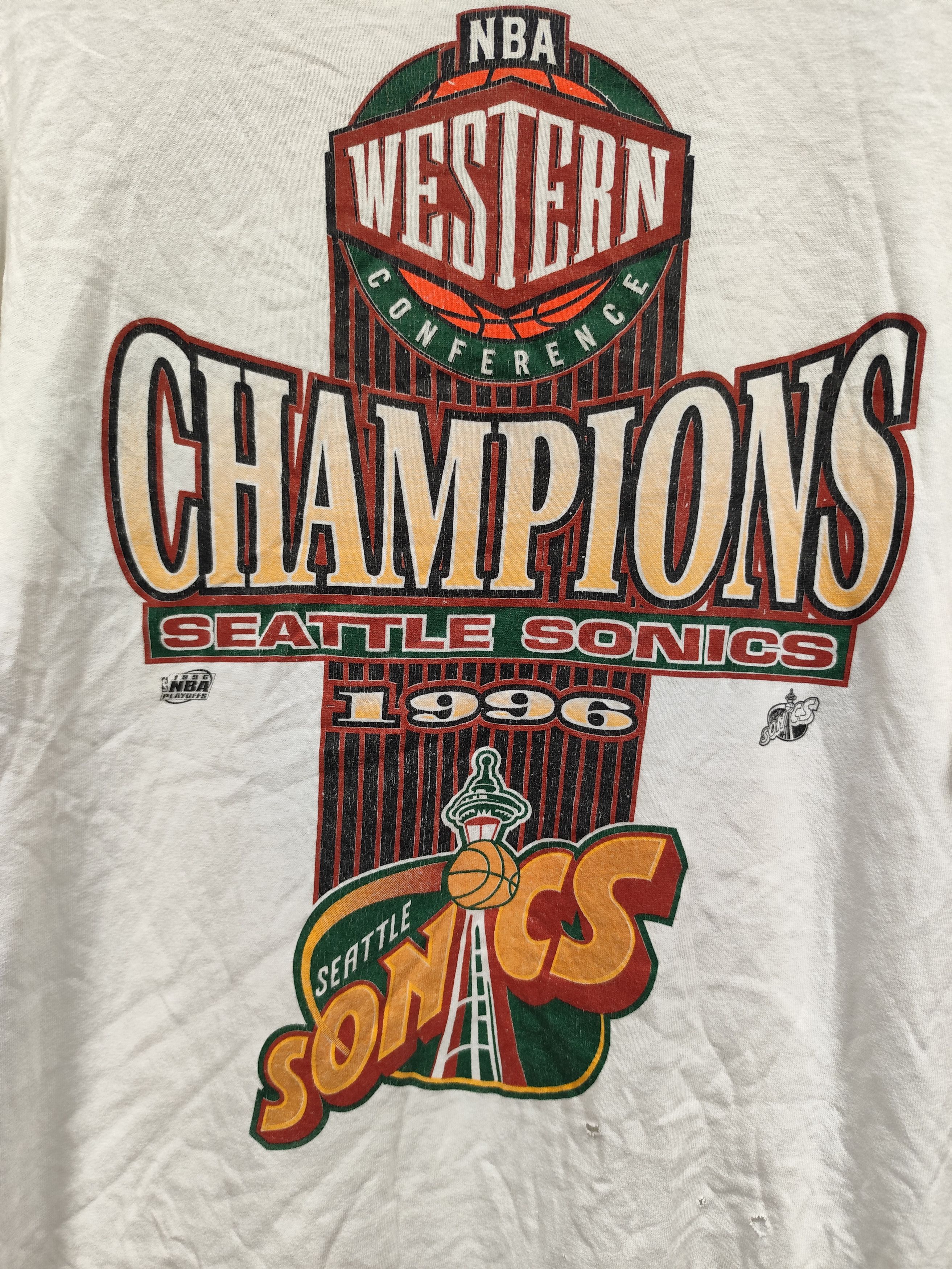 NBA × Starter × Vintage vintage 1996 nba champion seattle sonics distressed tee Size US XL / EU 56 / 4 - 2 Thumbnail