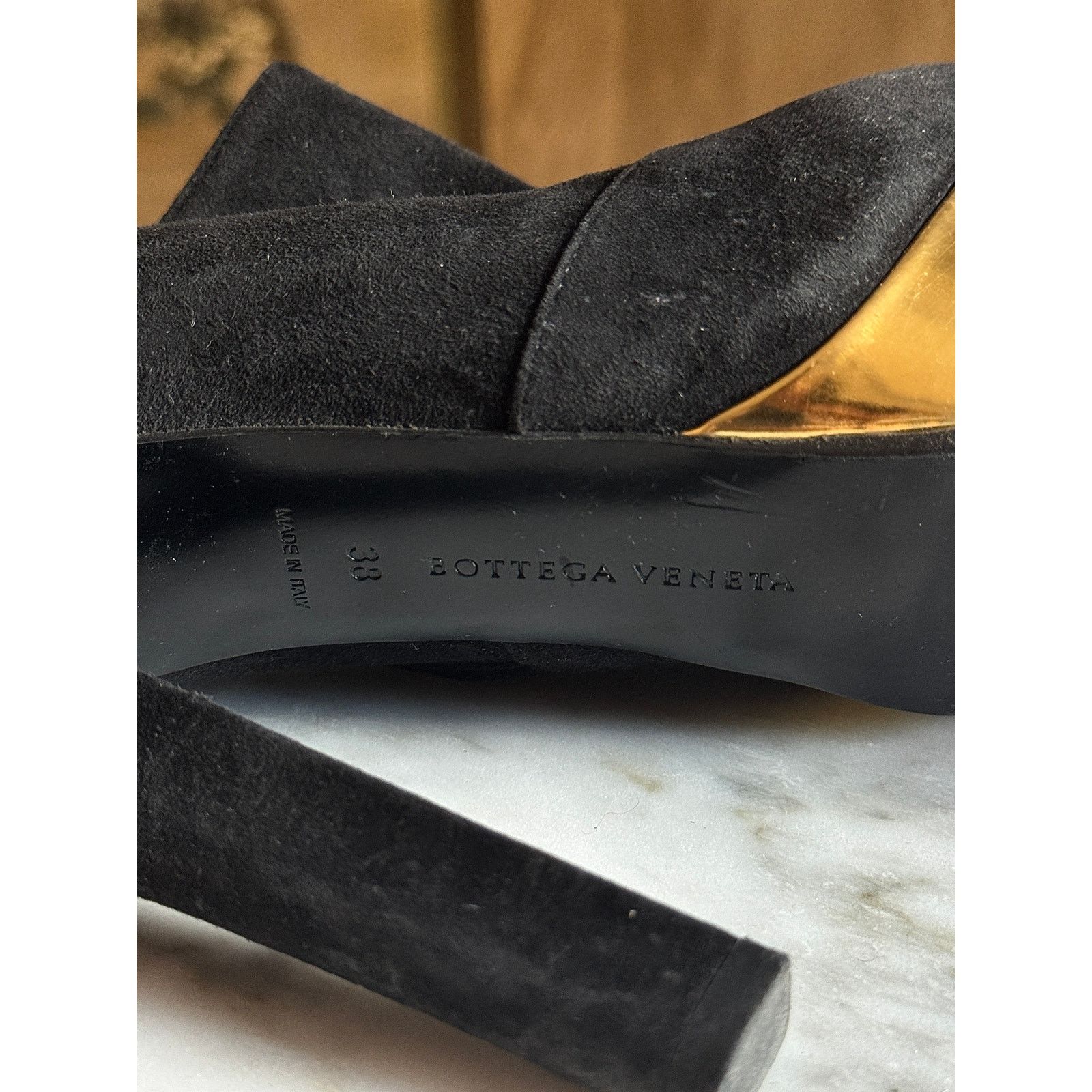 Bottega Veneta Bottega Veneta Black Suede Gold Platform Ankle Boots Size US 7.5 / IT 37.5 - 5 Thumbnail