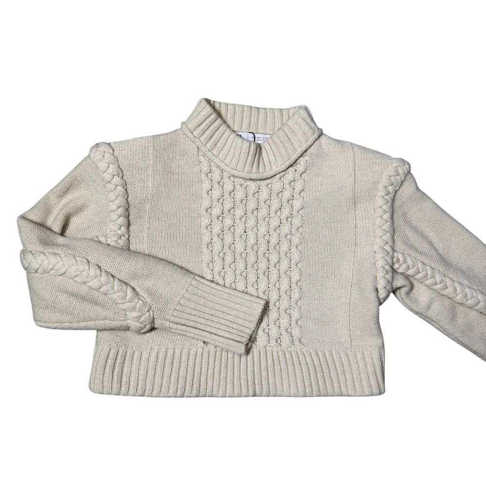 Zara New Zara Crop Wool Blend Cable Knit Ecru 4219/100 Sweater S Size S / US 4 / IT 40 - 7 Thumbnail