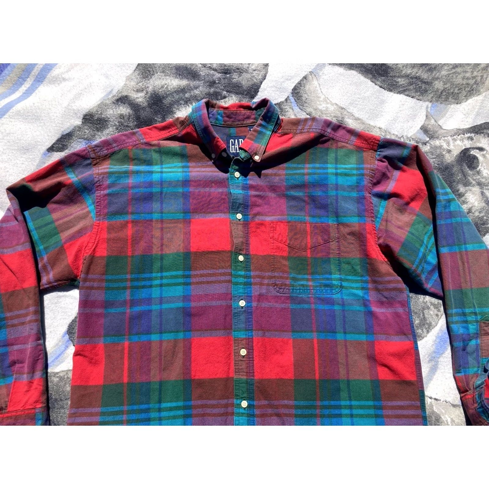 Gap VINTAGE GAP Flannel Shirt Mens M Plaid Long Sleeve Button-Up Collared USA Made Red 90s Grunge Size US M / EU 48-50 / 2 - 2 Thumbnail