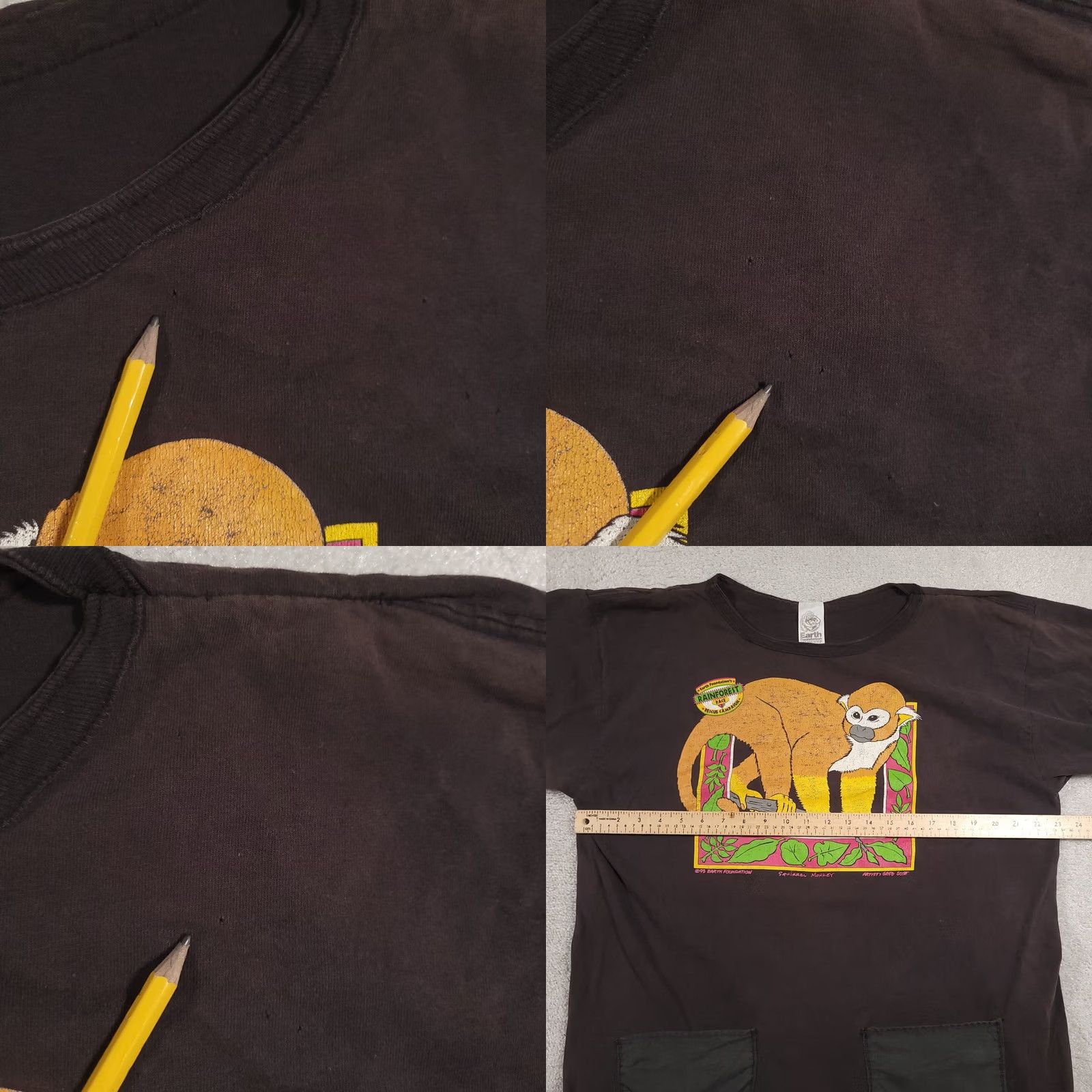 Vintage VINTAGE Greg Scott 1993 Earth Foundation T Shirt XL Black Short Sleeve Unisex Pockets Monkey USA Size US XL / EU 56 / 4 - 9 Thumbnail