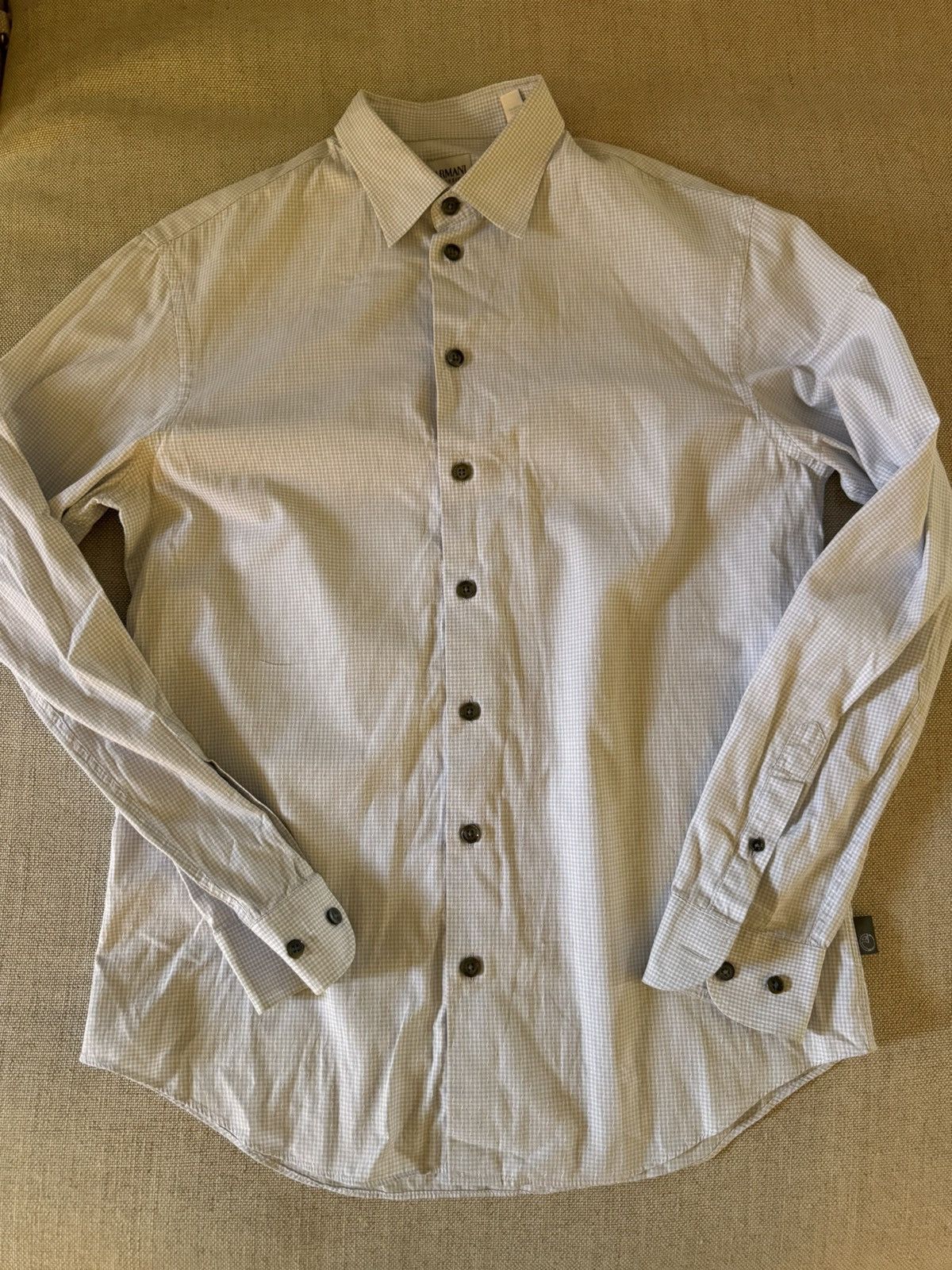 Armani ARMANI COLLEZIONI Vintage Textured Mini Check Shirt Size US L / EU 52-54 / 3 - 3 Thumbnail