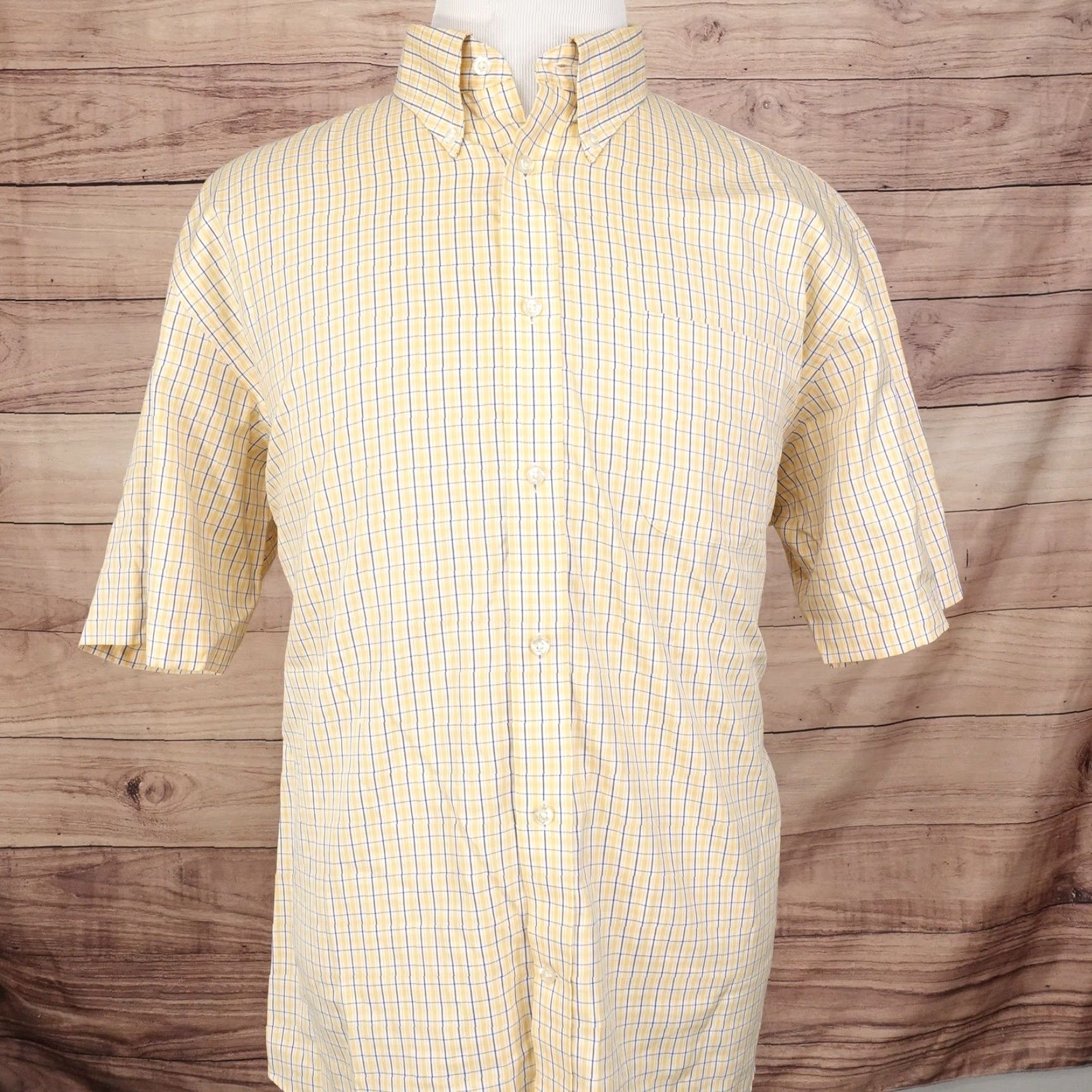 Lands' End VINTAGE Lands' End Men's Shirt 2XL Short Sleeve Yellow Blue Plaid Non-Iron Cotton Casual Size US XXL / EU 58 / 5 - 3 Thumbnail